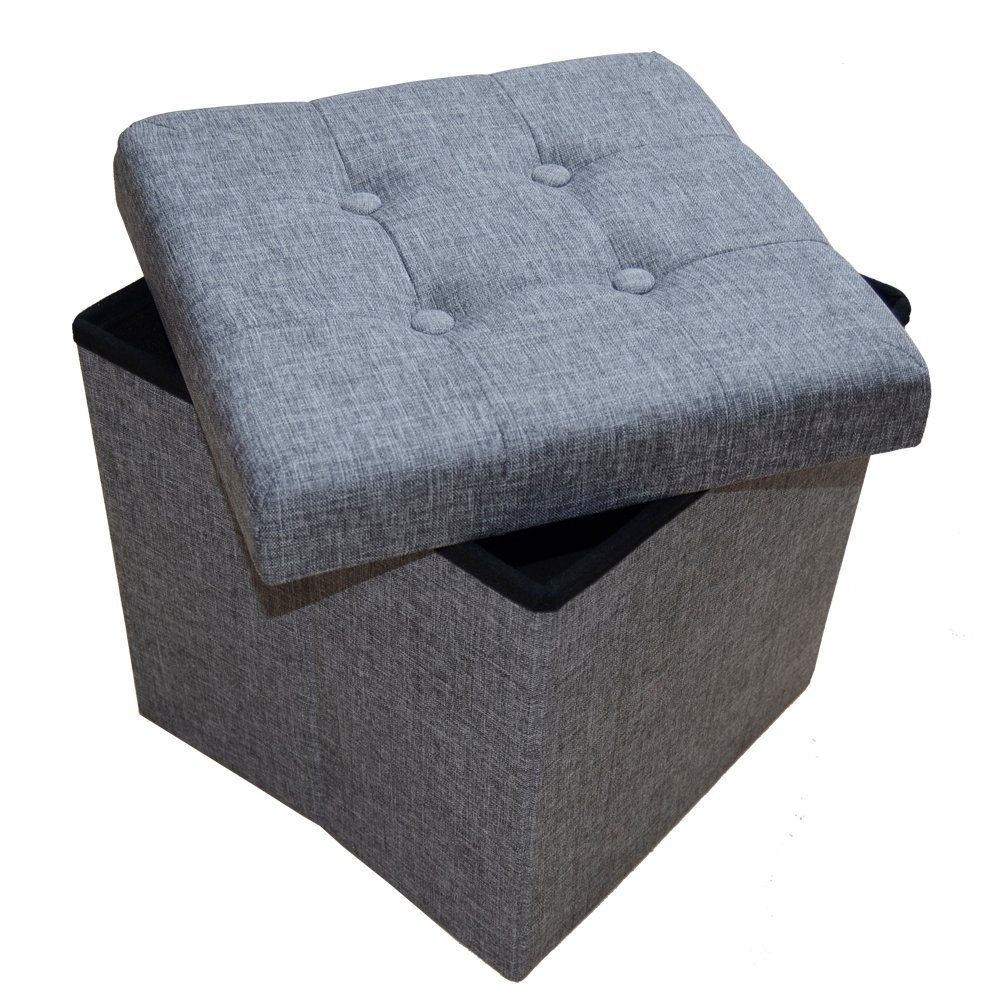 style home Sitzhocker mit Stauraum faltbare Sitzwürfel (Sitztruhe aus Leinen, 38 x 38 x 38 cm Grau), gepolstert Sitzbank Fußhocker für Wohnzimmer Schlafzimmer