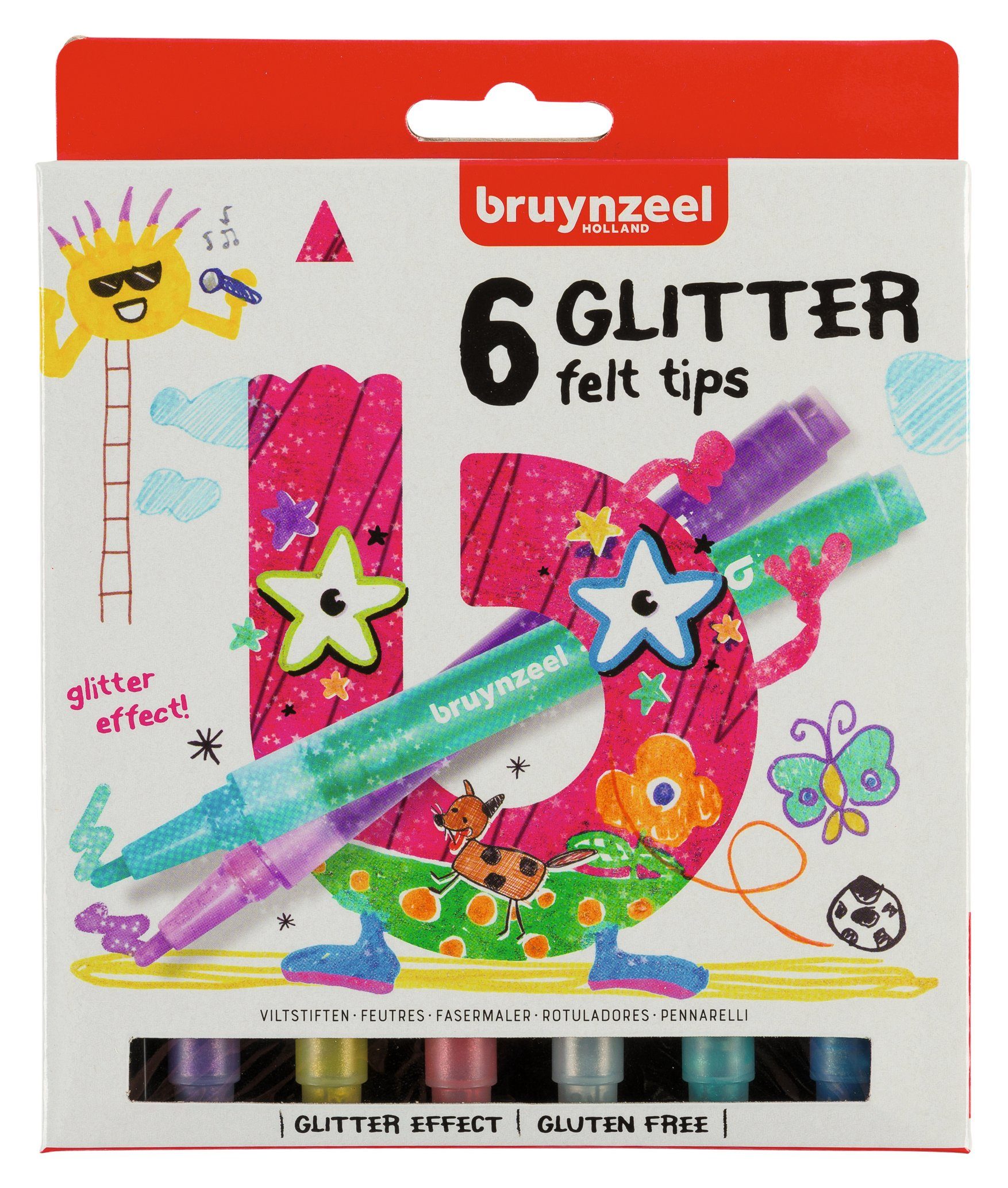 Bruynzeel Faserstift Filzstifte Glitter, 6tlg