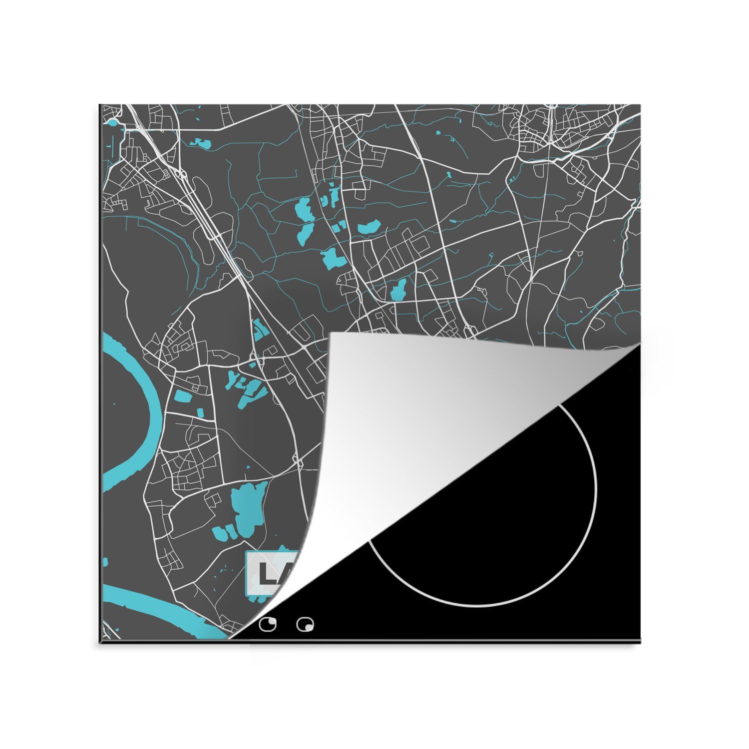 MuchoWow Herdblende-/Abdeckplatte Blau - küche (1 Arbeitsplatte Stadtplan 78x78 tlg), cm, Langenfeld, für Karte - Deutschland Ceranfeldabdeckung, Vinyl, - 