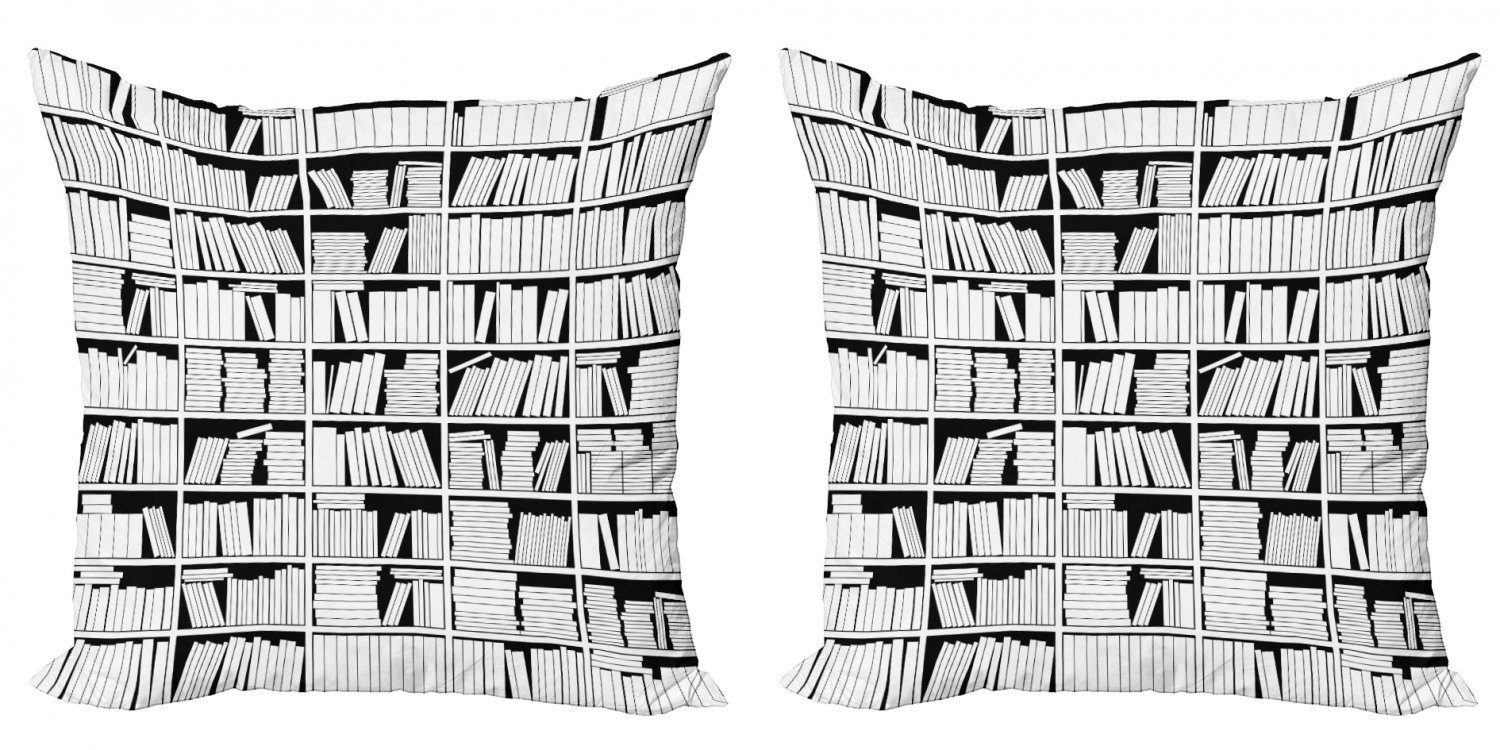 Kissenbezüge Modern Accent Doppelseitiger Digitaldruck, Abakuhaus (2 Stück), Bibliothek monochromatische Bookshelves