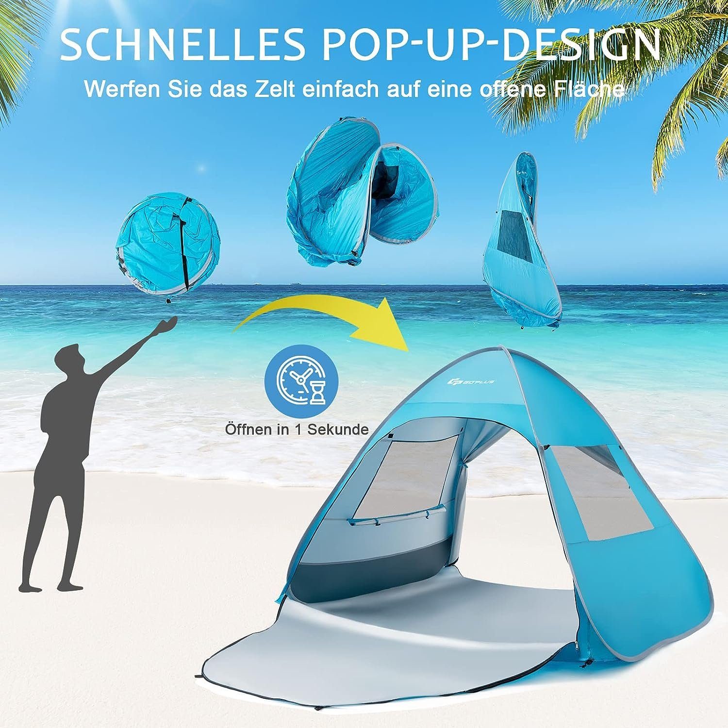 Personen Sonnenschutz-Zelt, 2–4 für 50+ Wurfzelt Pop-up-Strandzelt, UPF KOMFOTTEU