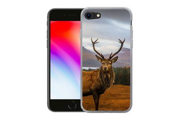 MuchoWow Handyhülle Hirsche - Berge - Wasser - Landschaft - Tiere - Bäume, Handyhülle Apple iPhone 8, Smartphone-Bumper, Print, Handy Schutzhülle