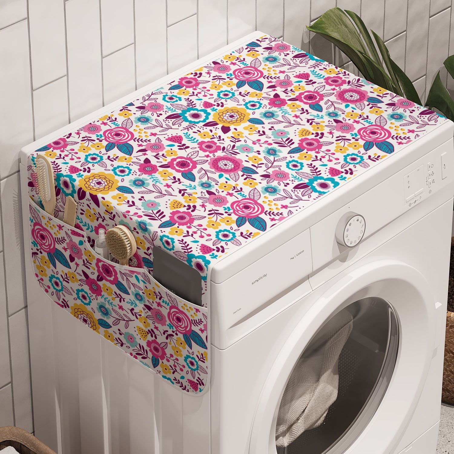Abakuhaus Badorganizer Anti-Rutsch-Stoffabdeckung für Waschmaschine und Trockner, Blumen Blumen als bunte