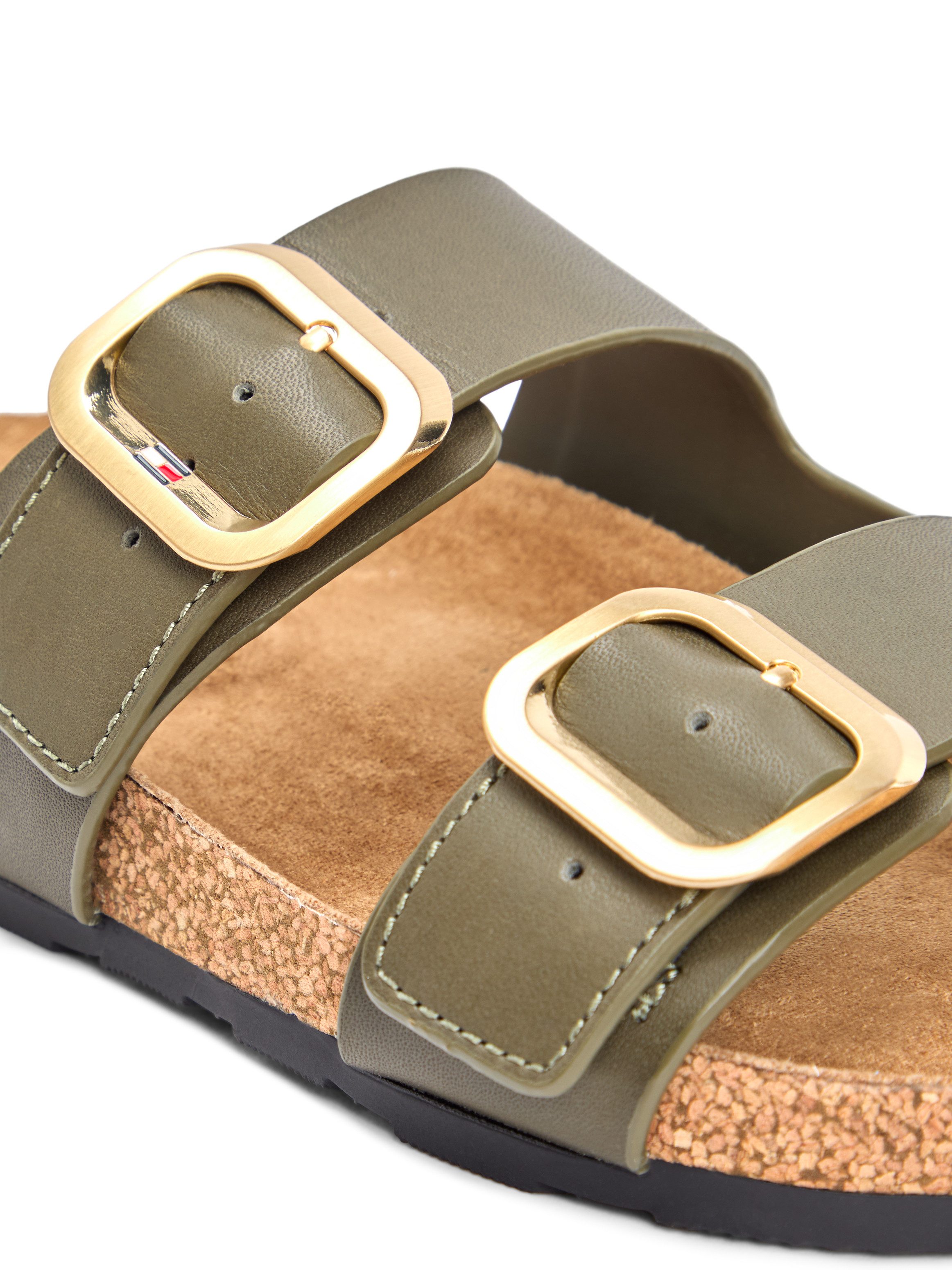 Tommy Hilfiger TH CLASSIC CORK SANDAL LEATHER Pantolette Sommerschuh, Schlupfschuh, Flat mit Logoemblem