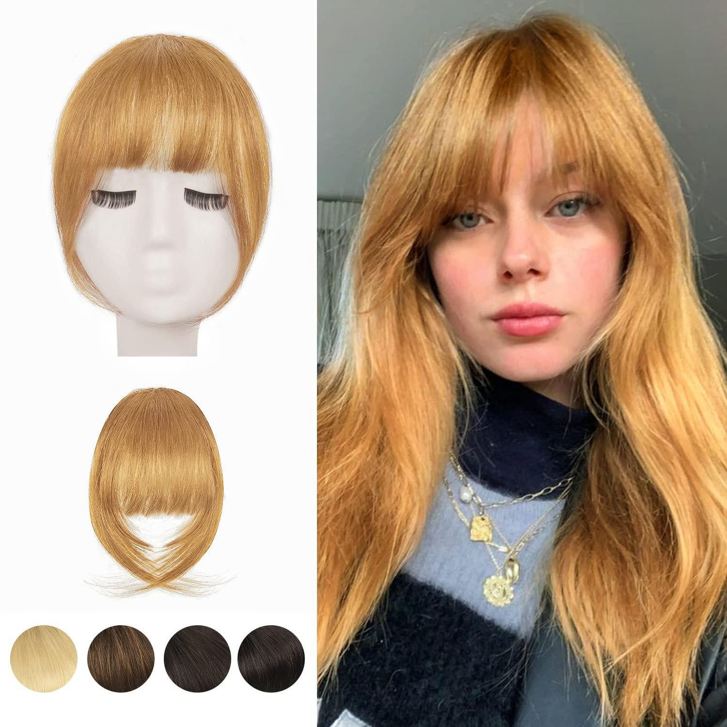 Echthaar-Extension Haar Clip in Pony Fringe Bangs Golden Blond Dunkel Golden Blond