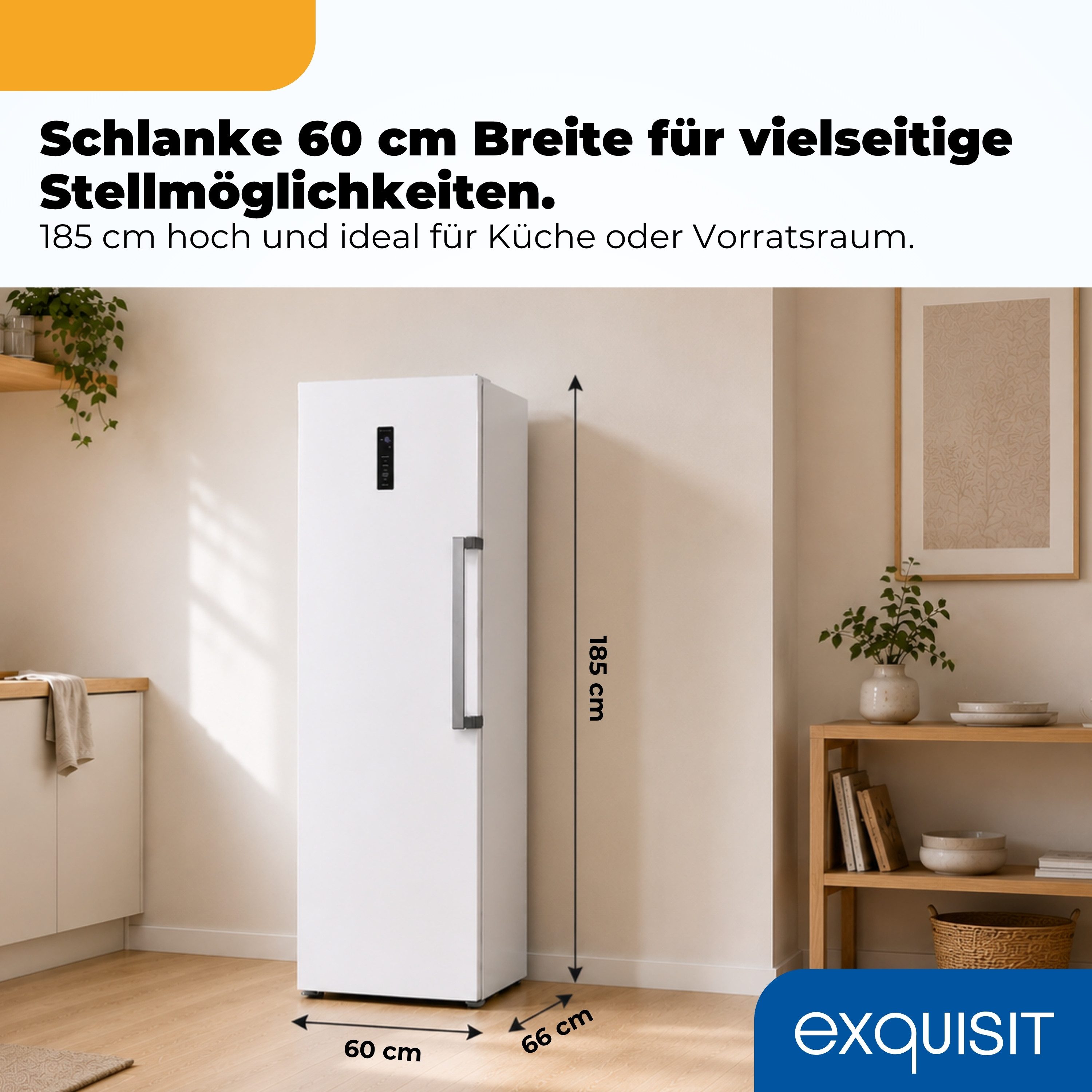 exquisit Gefrierschrank GS5295-NF-H-040C, 185 cm hoch, 60 cm breit, 274 l Nutzinhalt, 17,0 kg, 3 Gefrierschubladen, Energieklasse C