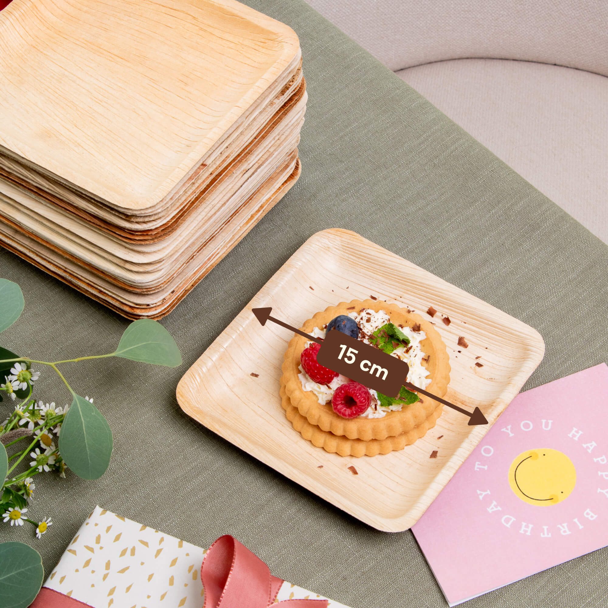 wisefood Einwegteller Palmblatt Teller quadratisch 15x15cm, (25 St)