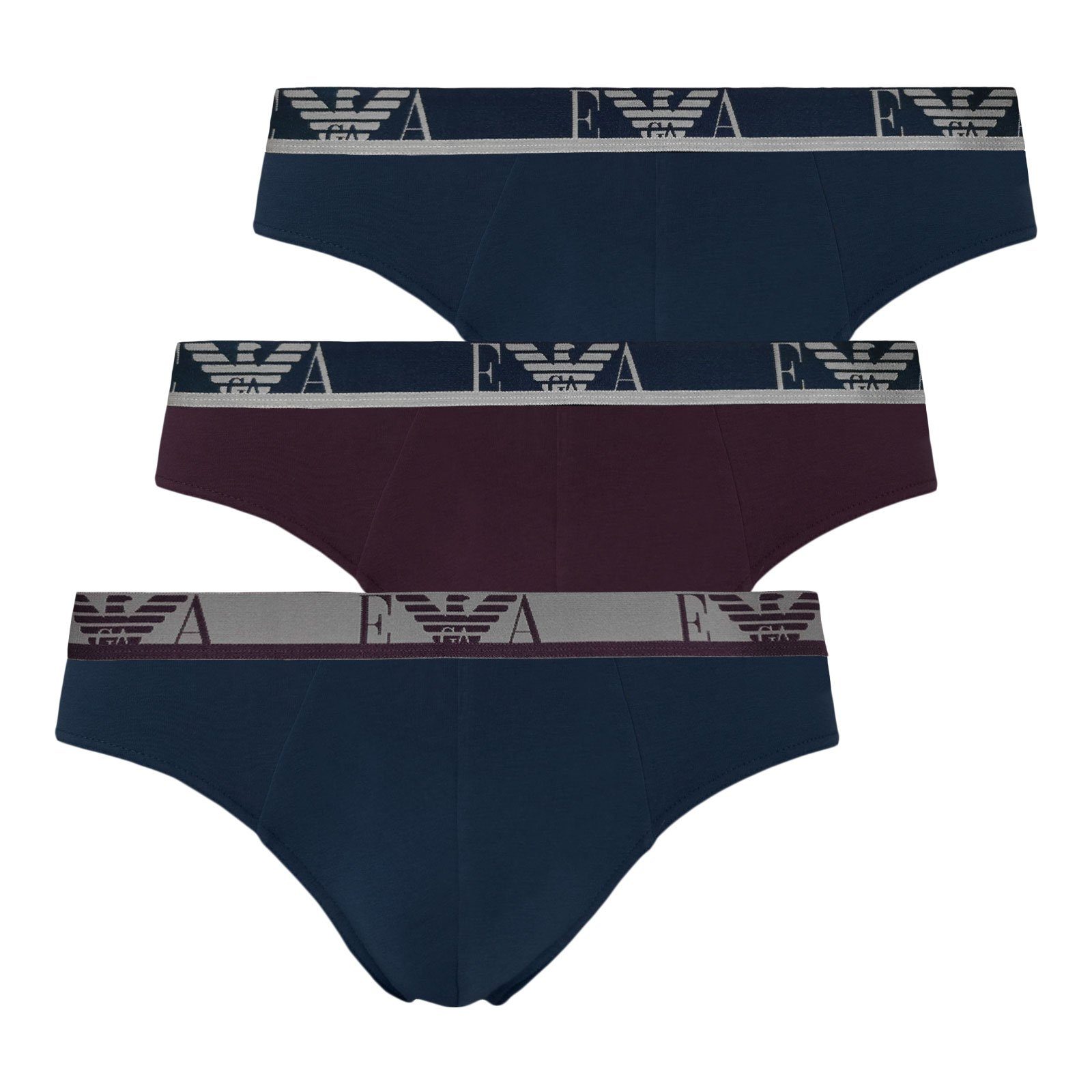 Emporio Armani Slip Brief Microfiber (3-St., 3er Pack) mit Markenlogo am Bund 79735 navy / coffee / navy