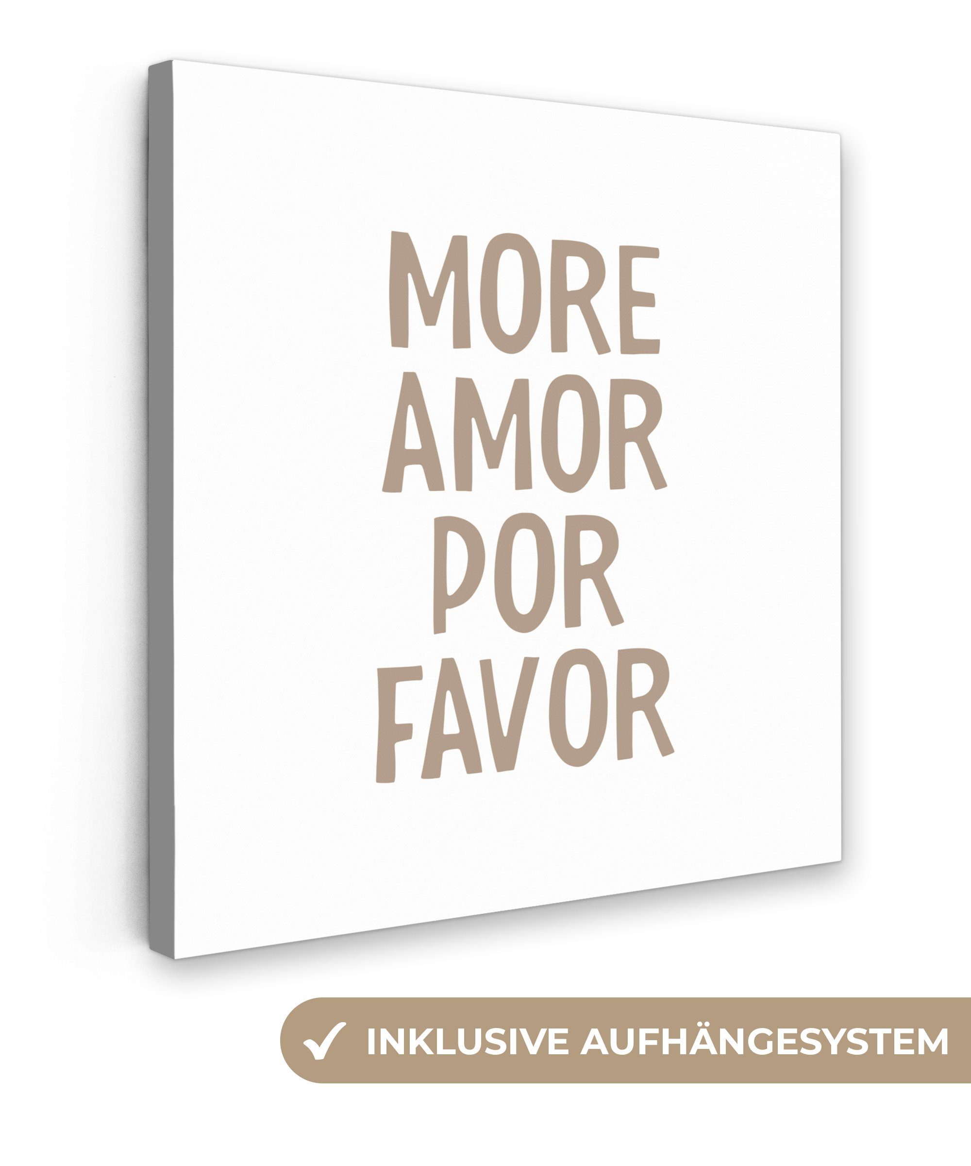 OneMillionCanvasses® Leinwandbild Zitate - More amor por favor - Weiß - Modern, (1 St), Leinwand Bilder für Wohnzimmer Schlafzimmer, 20x20 cm