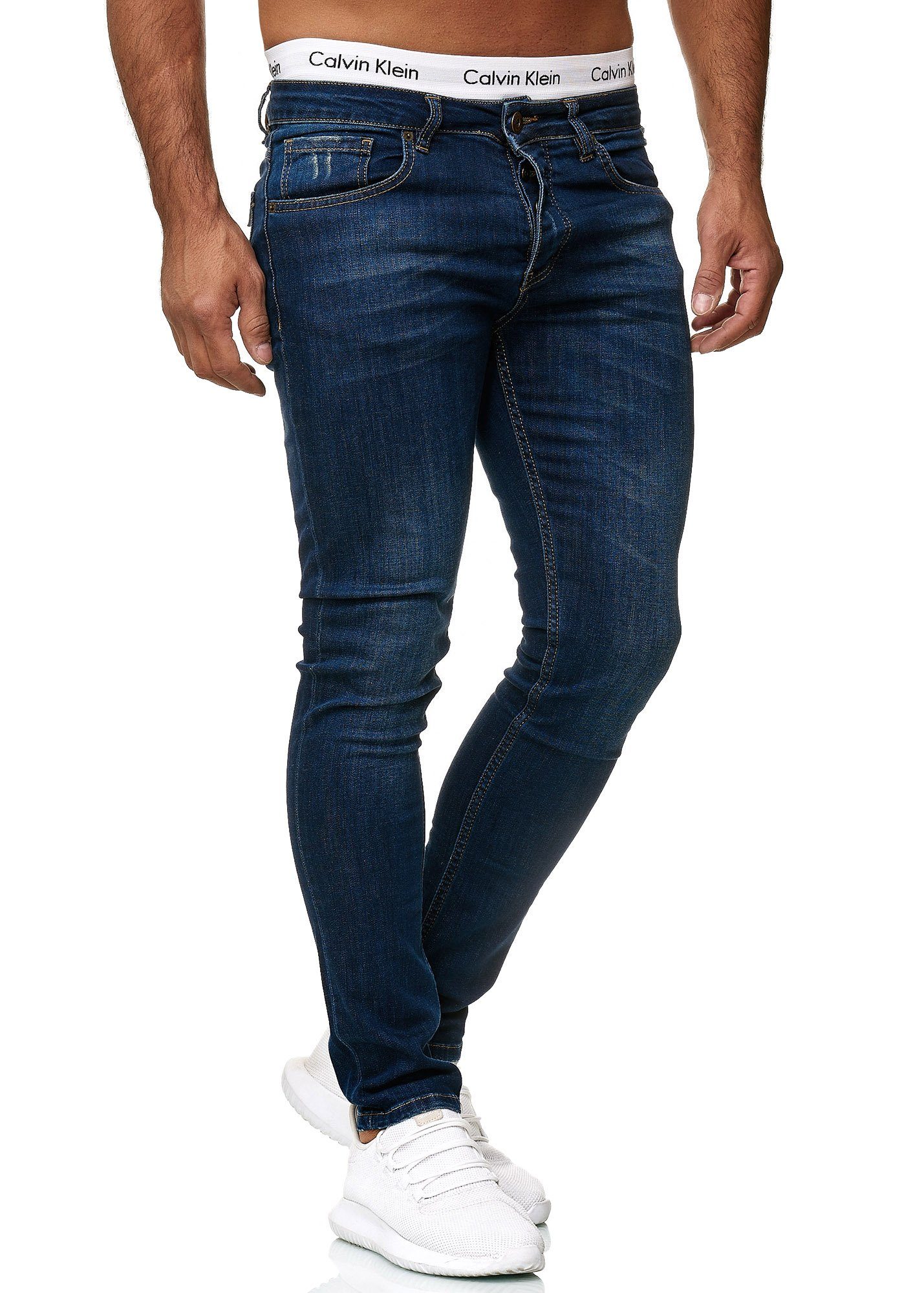 Code47 Skinny-fit-Jeans Code47 Designer Herren Jeans Hose Regular Skinny Fit Jeanshose Basic 607 Deep Blue Used