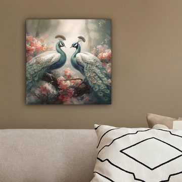 OneMillionCanvasses® Leinwandbild Pfaue - Pfauenfedern - Vögel - Natur, (1 St), Leinwand Bilder für Wohnzimmer Schlafzimmer, 20x20 cm