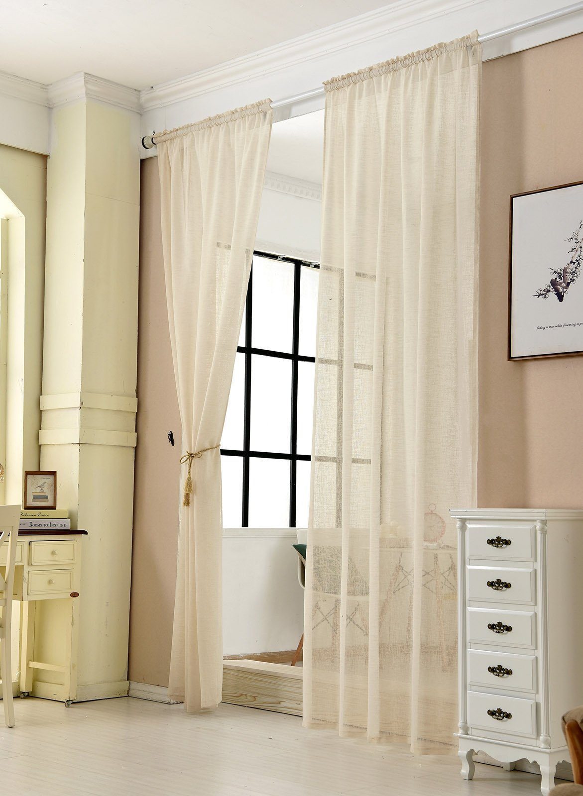 Woltu Gardine (1 St), Kräuselband, halbtransparent, mit Kräuselband Leinen günstig online kaufen