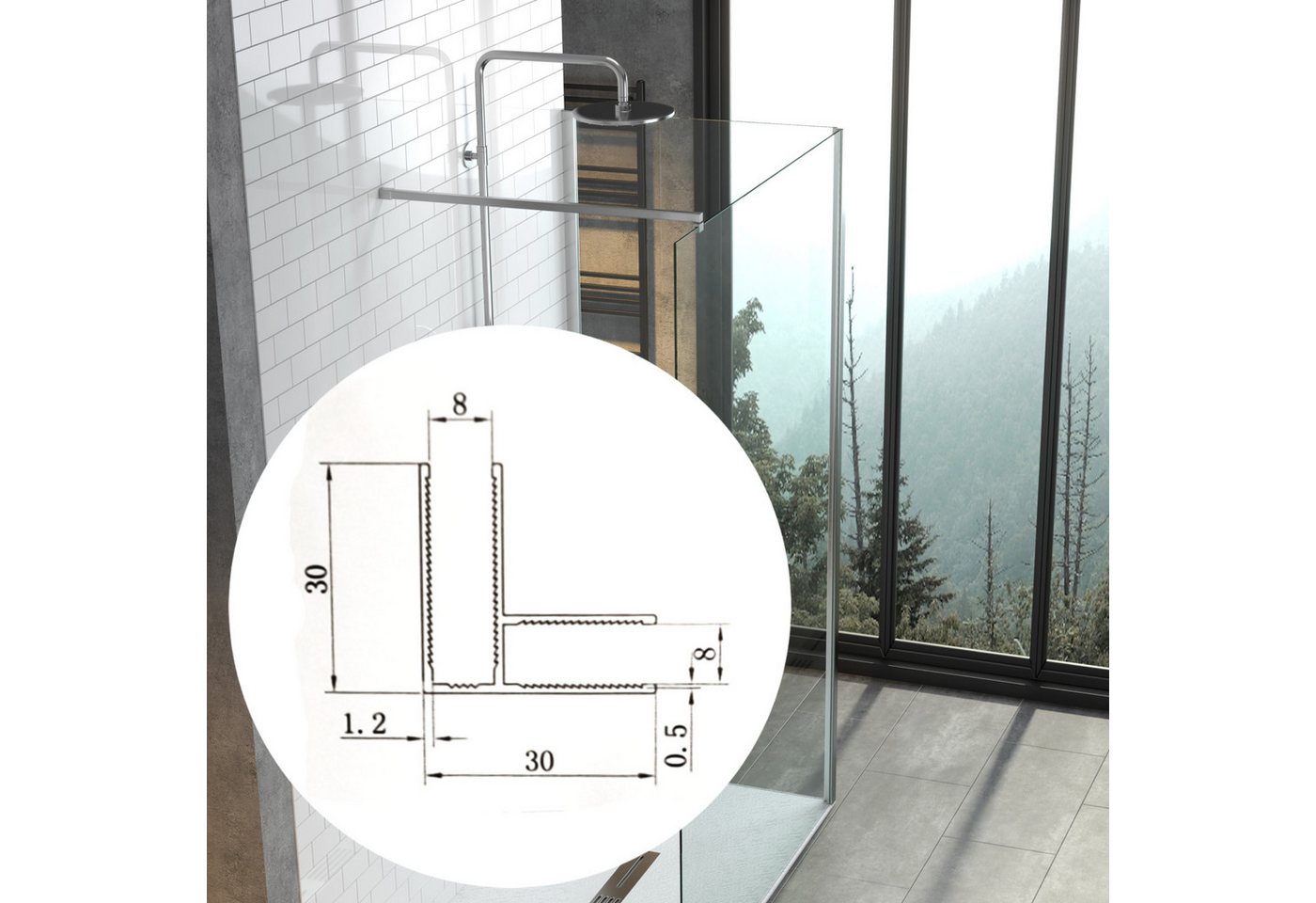 Thumbnail - WITEN&NOCK Duschwand 200 cm Eckprofil aus Aluminium von Glaswänden in 8 mm chrom