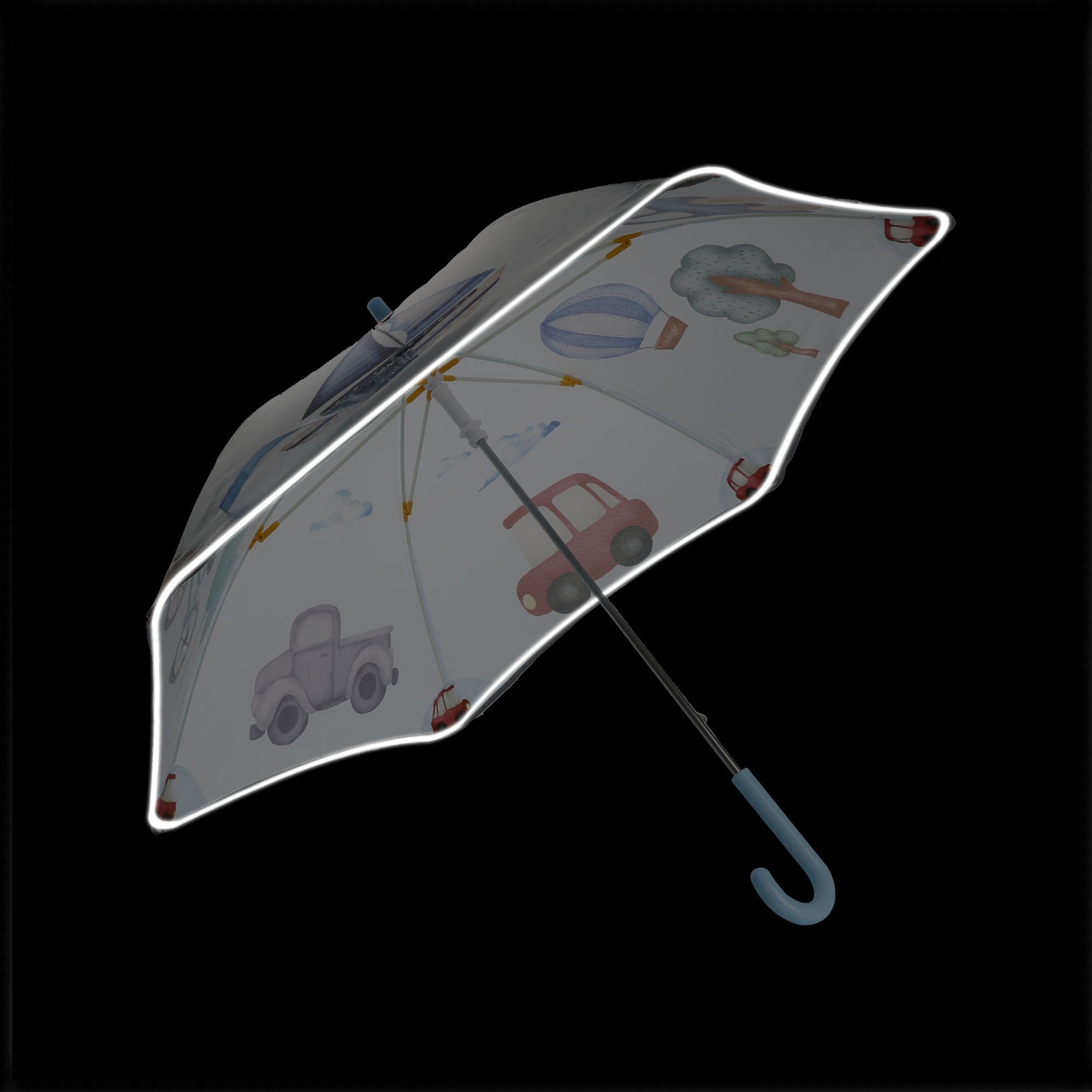 Sonia Originelli Regenschirm Kinder Autos Taschenregenschirm reflektierend Segelboot Sicherheitsschirm