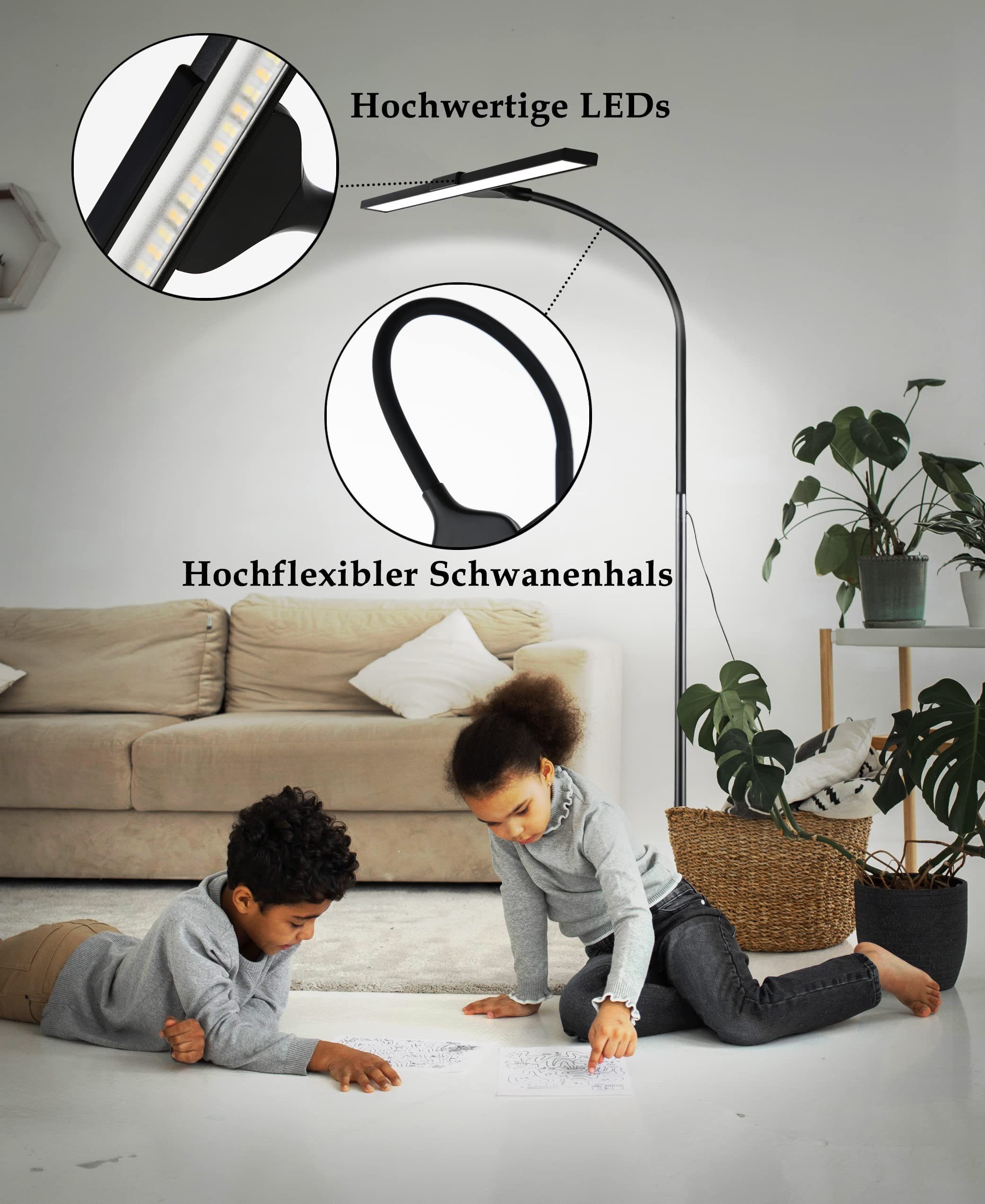 Leselampe LED ZMH Timer Stehlampe fest Touch Deko mit LED Beleuchtung Modern Büro, schwarz schwarz1 dimmbar, integriert,