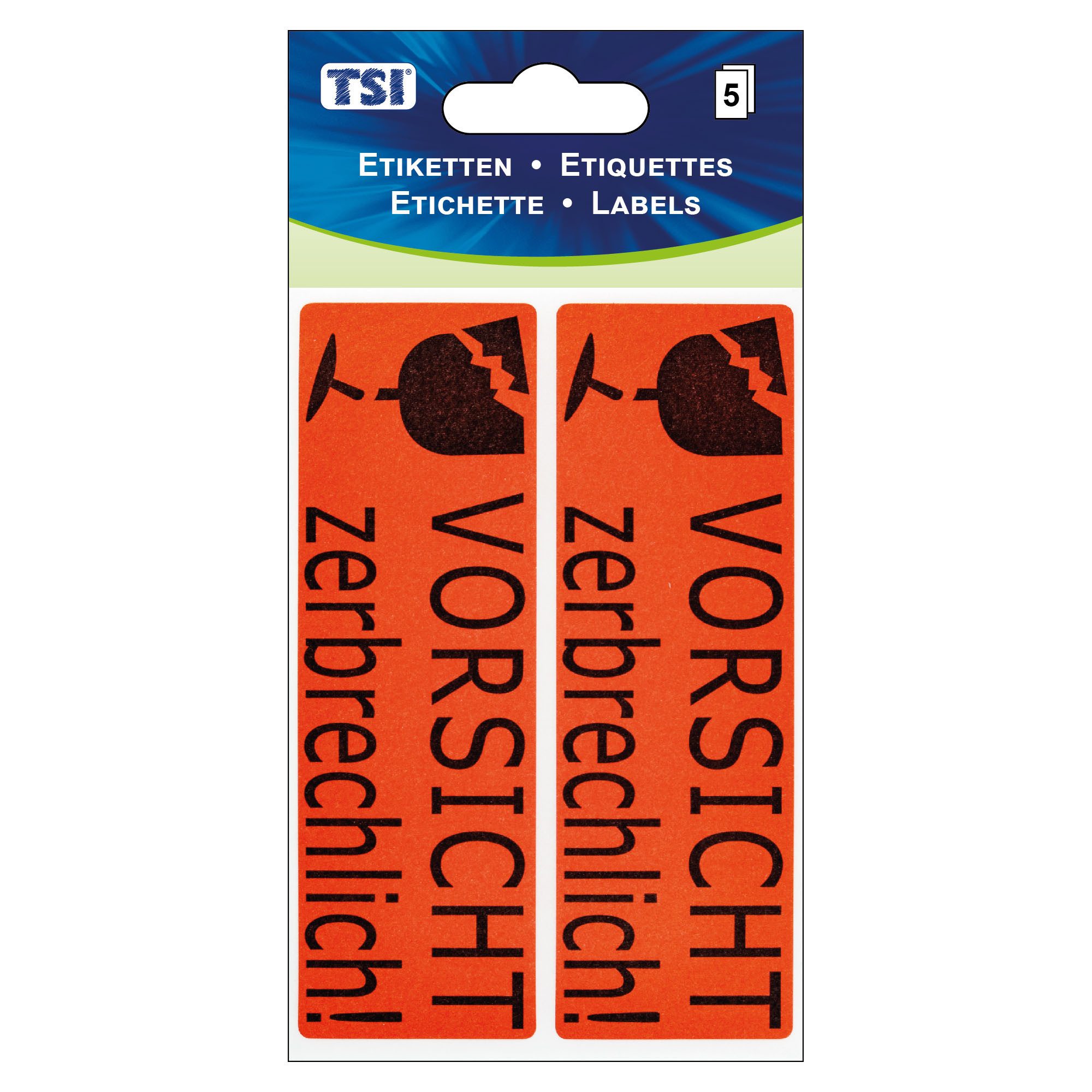 TSI Schreibwaren Aufkleber Etiketten "VORSICHT zerbrechlich!"