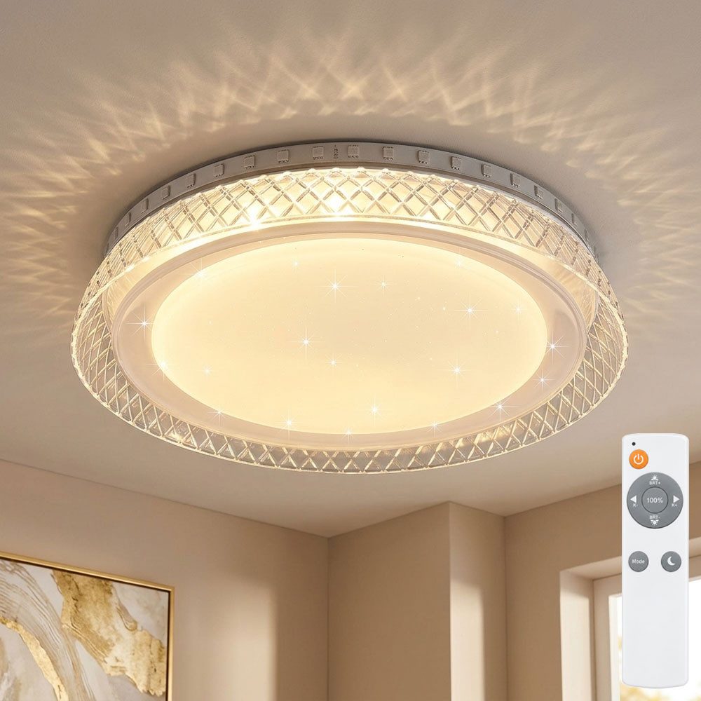 Reality Leuchten LED Deckenleuchte, LED-Leuchtmittel fest verbaut, Neutralweiß, Warmweiß, Tageslichtweiß, Deckenlampe Wohnzimmerleuchte RGB LED dimmbar Sterneneffekt CCT weiß