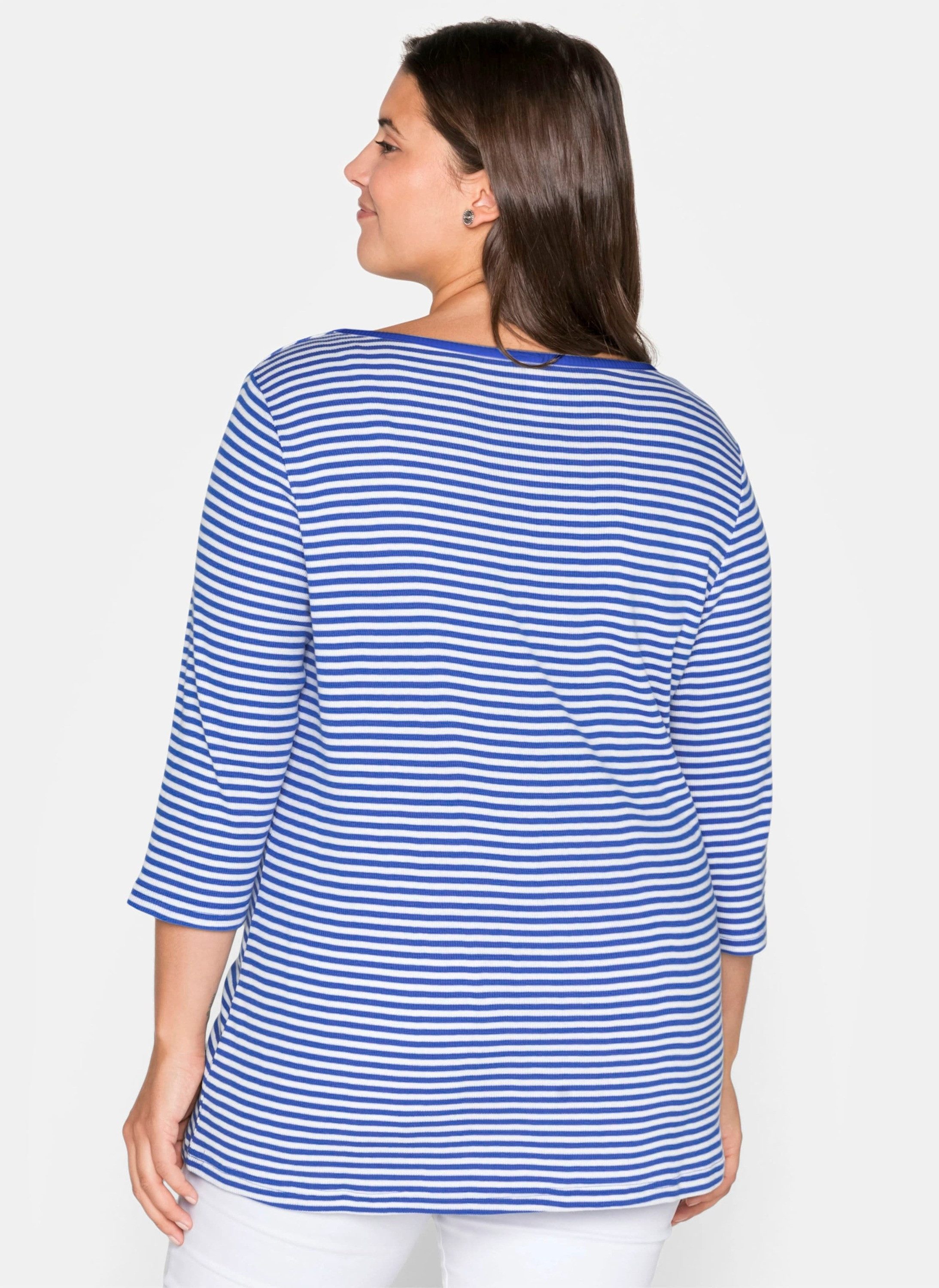 Sheego T-Shirt 3/4-Arm-Shirt 3/4-Arm aus Rippware mit garngefärbten Ringeln günstig online kaufen