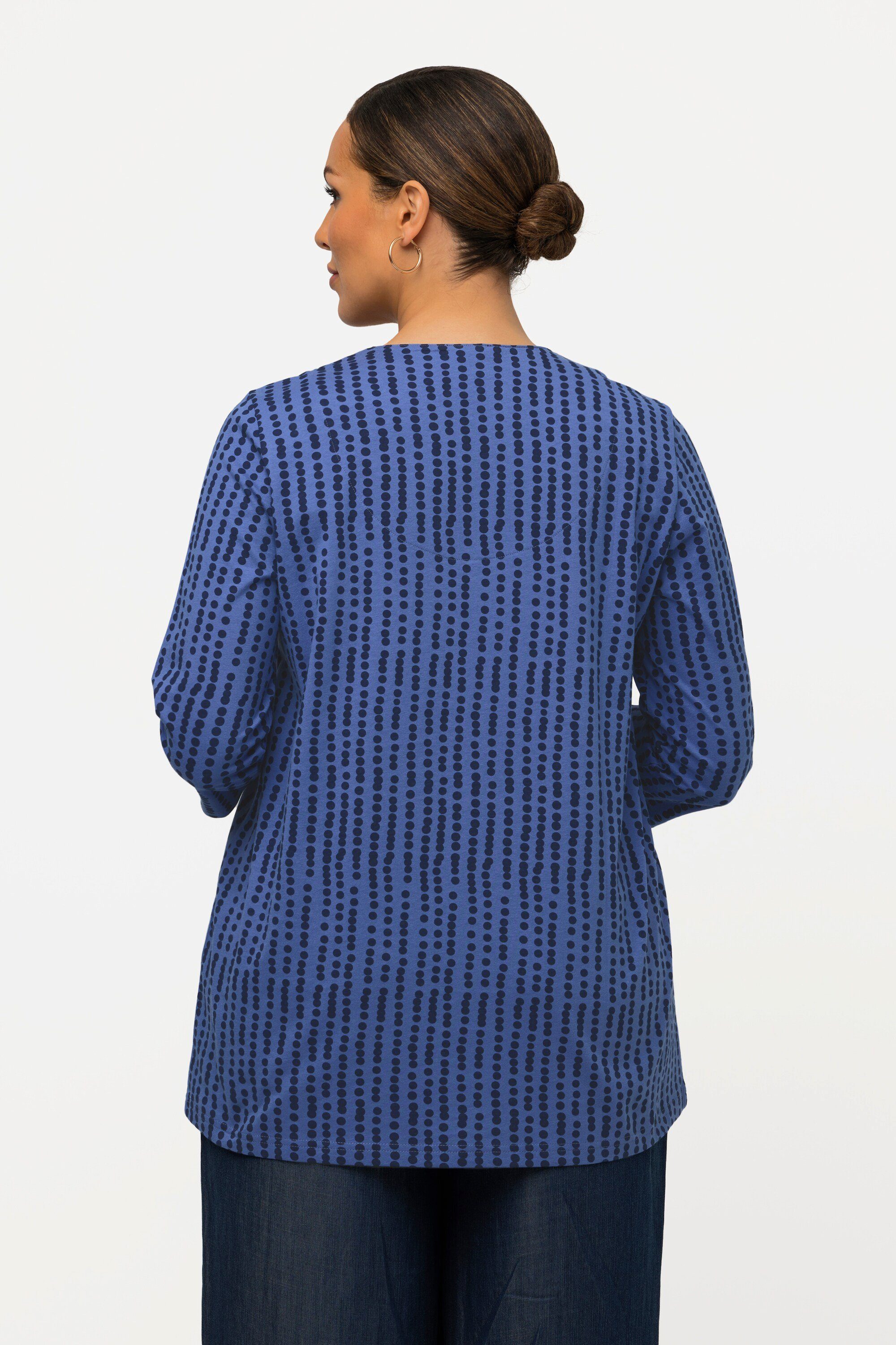 jeansblau Rundhalsshirt 3/4-Arm Tunika-Ausschnitt Ulla Popken A-Linie T-Shirt