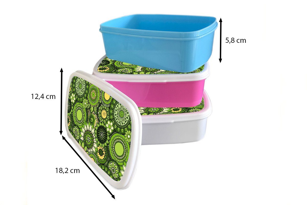 - Brotdose, und Mädchen Kunststoff, Lunchbox Erwachsene, Kinder für - Jungs Muster, Brotbox MuchoWow weiß (2-tlg), und Blumen Grün für