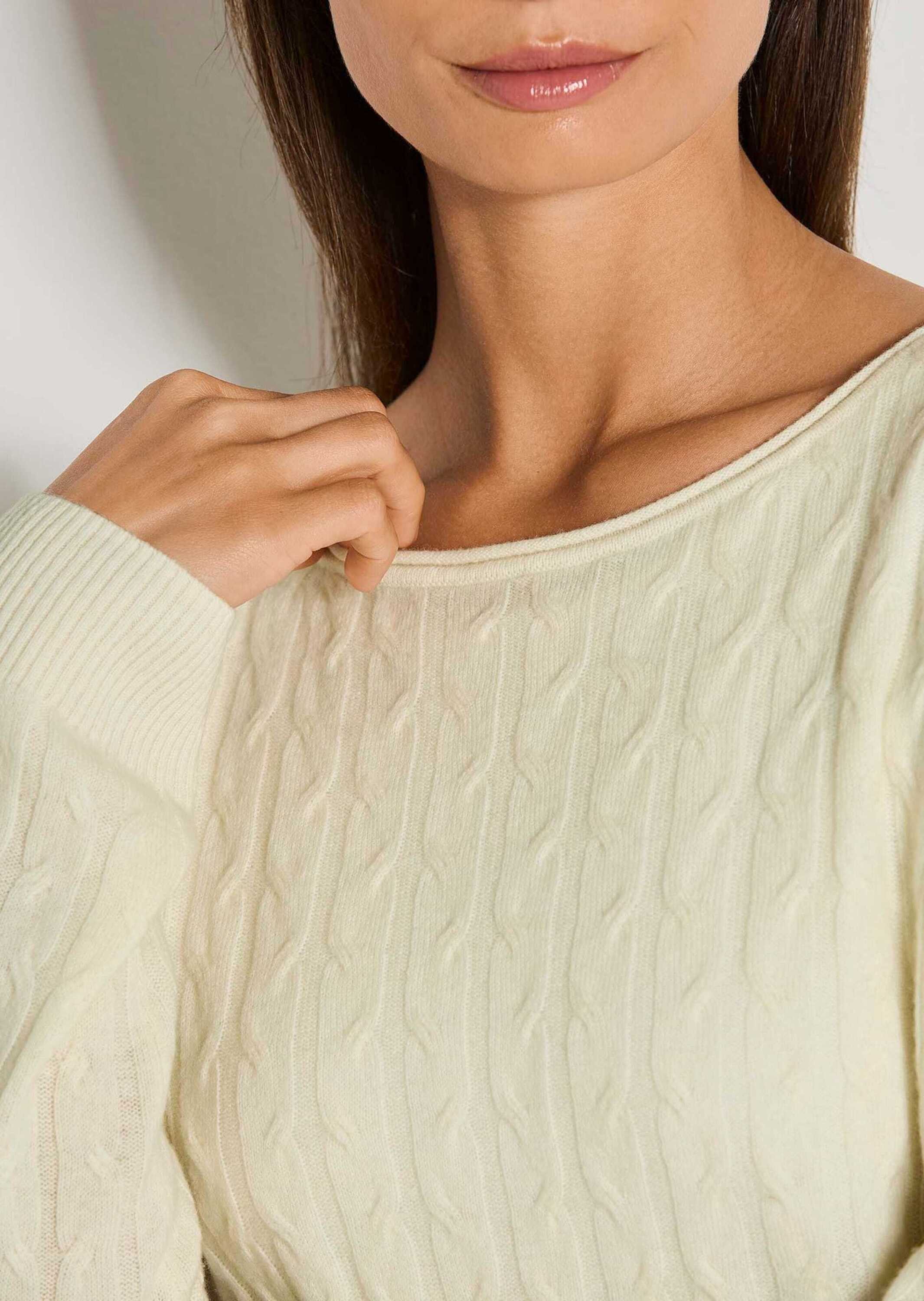 MADELEINE Strickpullover Eleganter Wollpullover mit Zopfmuster Rippstrickpullover mit Rundhals und langen Ärmeln
