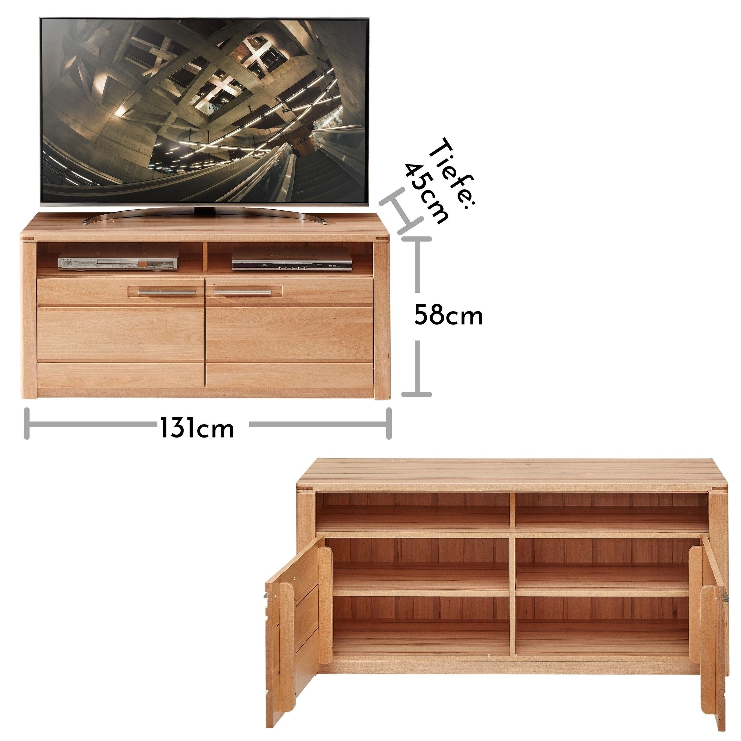 freiraum TV-Schrank Nature One 2 Türen, 2 Fächer, in Kernbuche teilmassiv - 131x58x45cm (B/H/T)