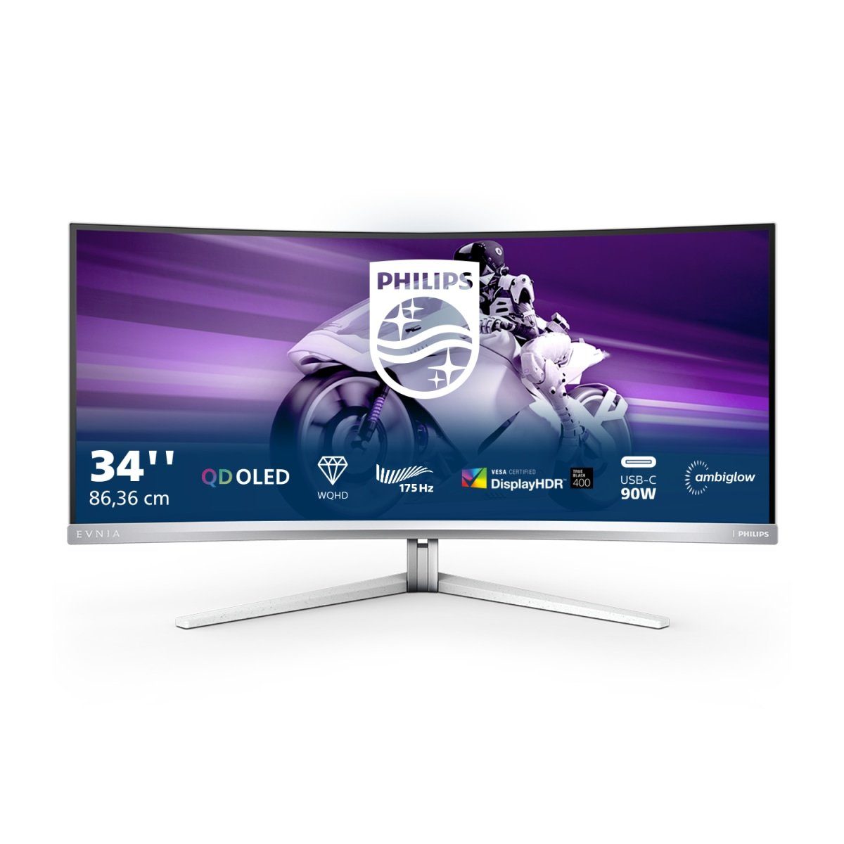 Philips EVNIA 34M2C8600 Curved-Gaming-OLED-Monitor (86 cm/34 ", 3440 x 1440 px, 0,1 ms Reaktionszeit, 175 Hz, OLED)