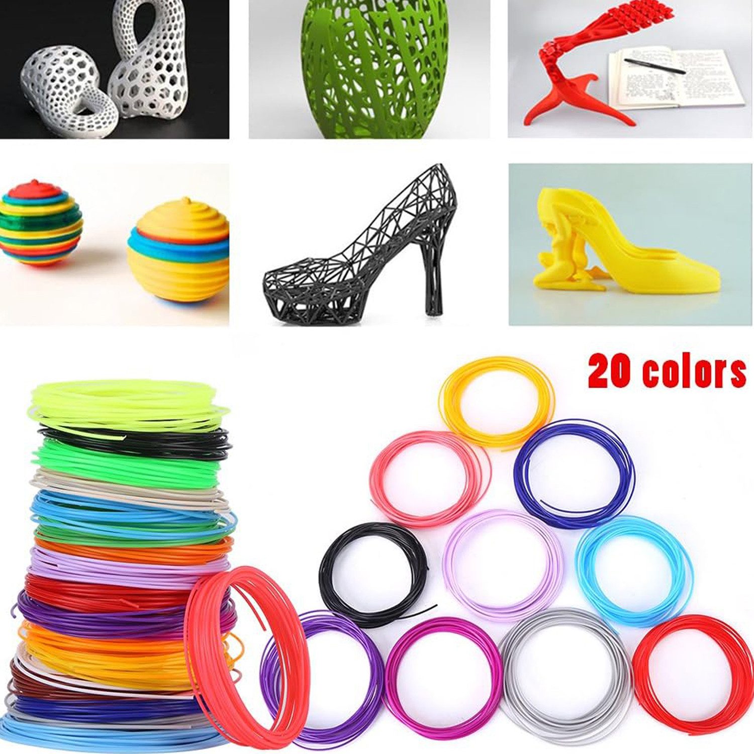 ANYSUN 3D-Drucker-Stift Filament PCL 5 Meter x 20 zufällige Farben