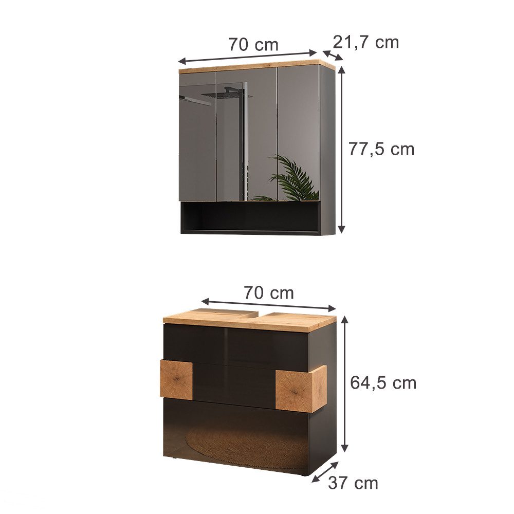 Vicco Badmöbel-Set Eden, Anthrazit/Artisan-Eiche, 2 Teile, günstig online kaufen