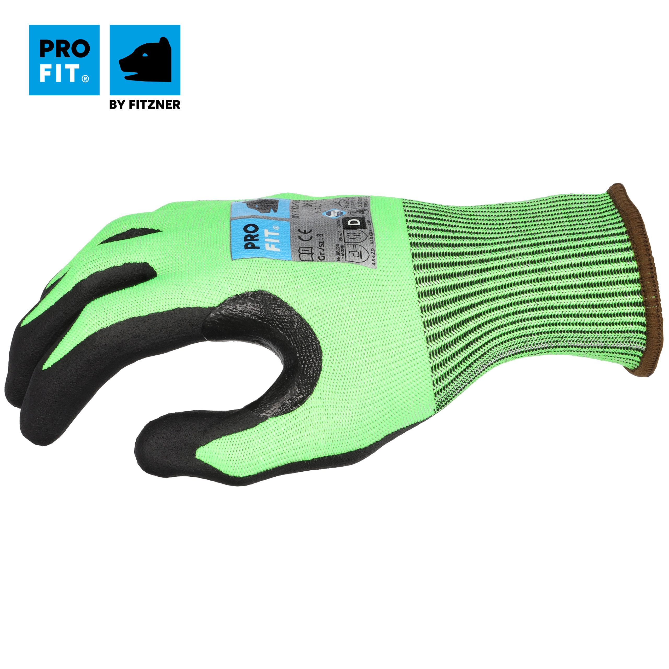 PRO FIT by Fitzner Nitril-Handschuhe Schnittschutzhandschuh Level D, Arbeitshandschuhe mit HPPE Glasfaser (12, Paar) Daumenbeugenverstärkung