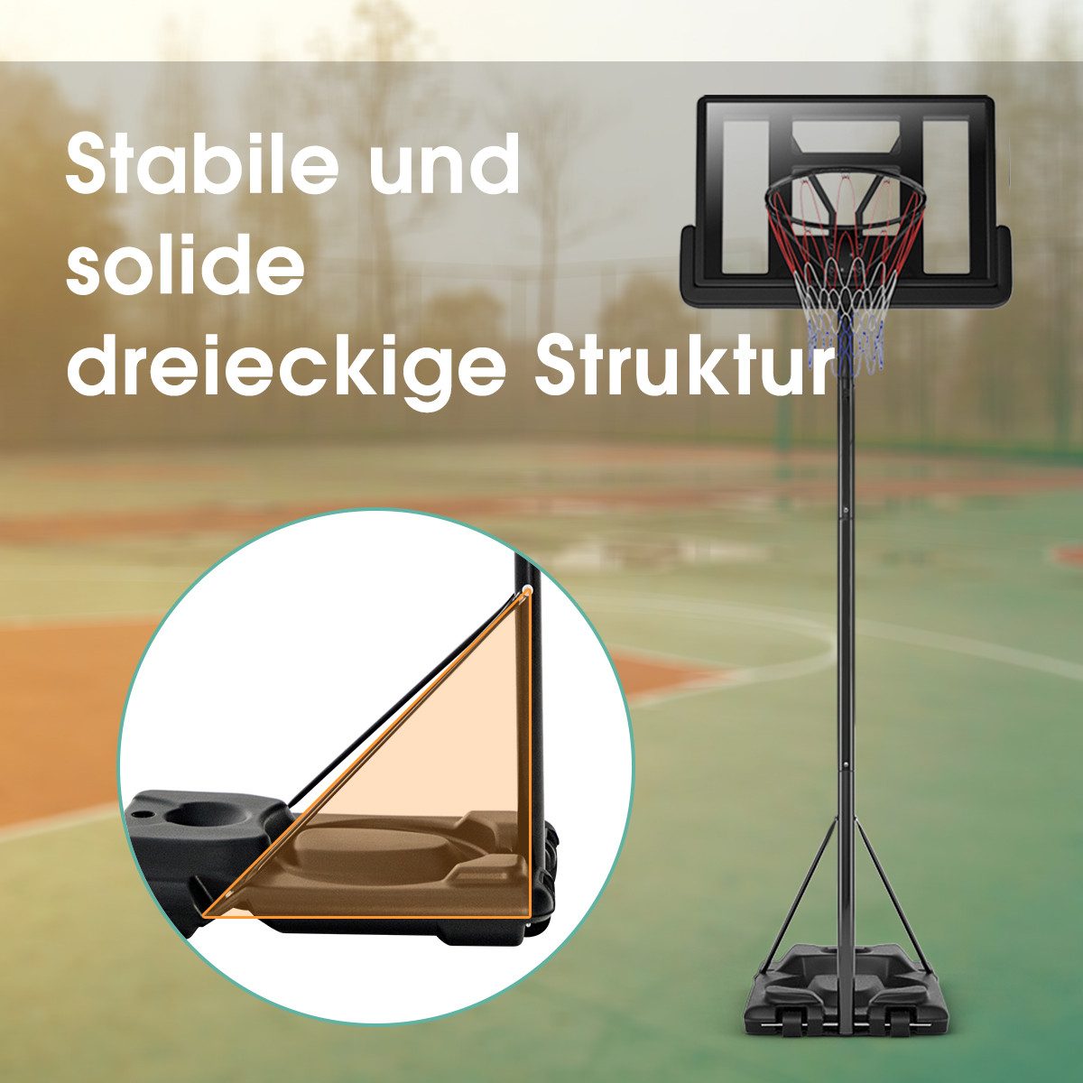 COSTWAY Basketballkorb, Basketballständer 180-305 cm höhenverstellbar mit 2 Rädern