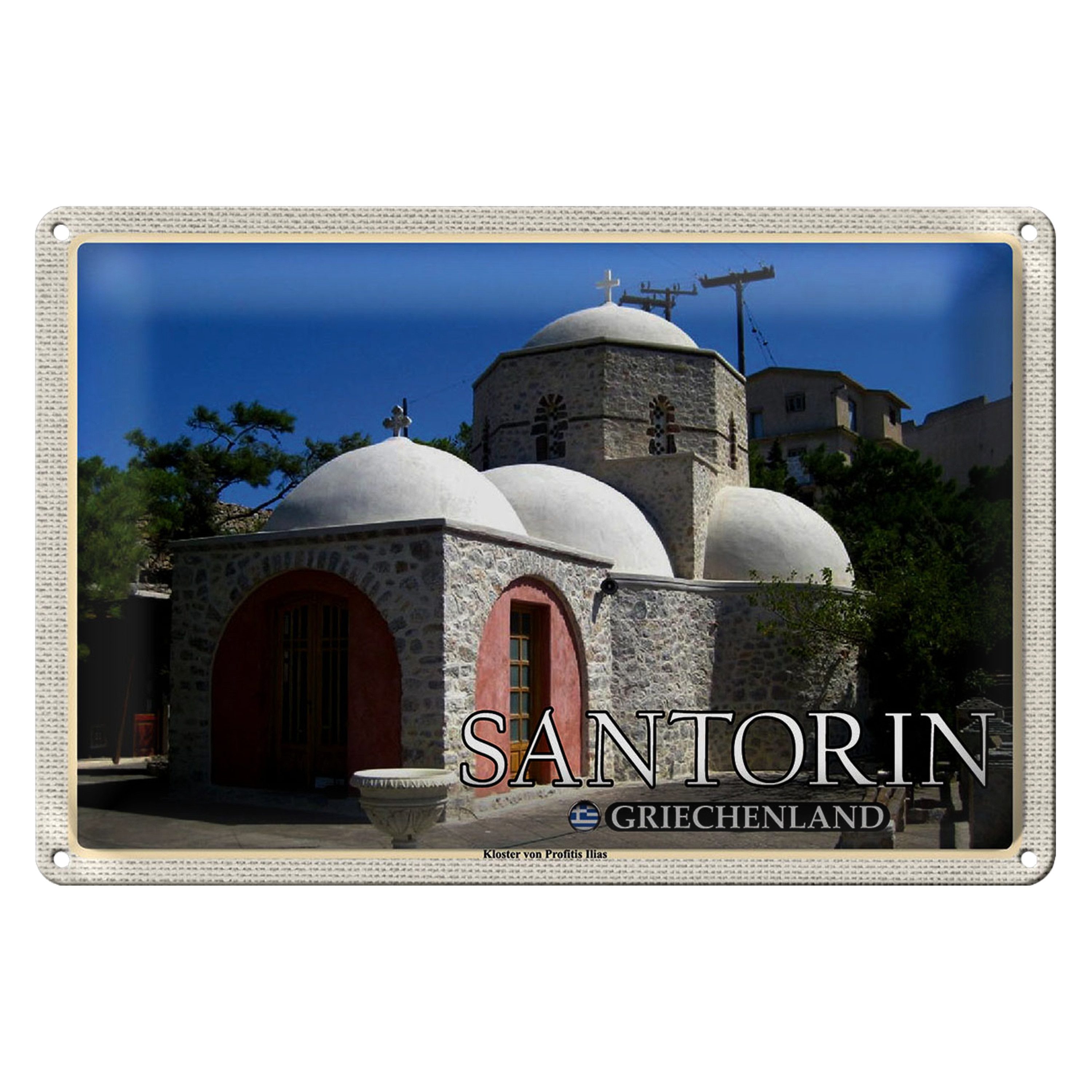Roomando Metallschild Reise 40x30cm Santorin Griechenland Kloster Profitis