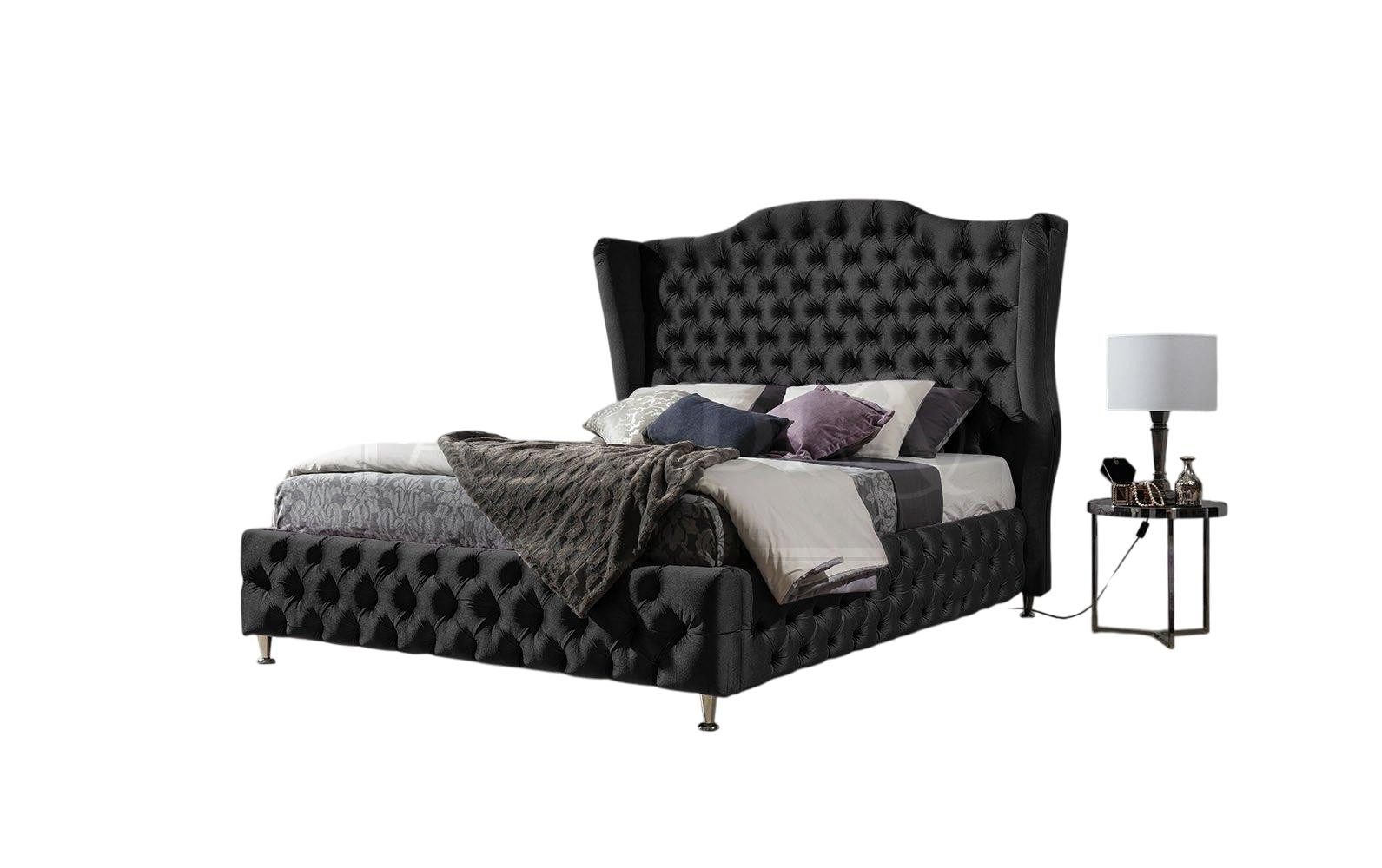 JVmoebel Polsterbett Luxus Chesterfield Polsterbett Samt Schwarz für Schlafzimmer Neu, Made in Europe
