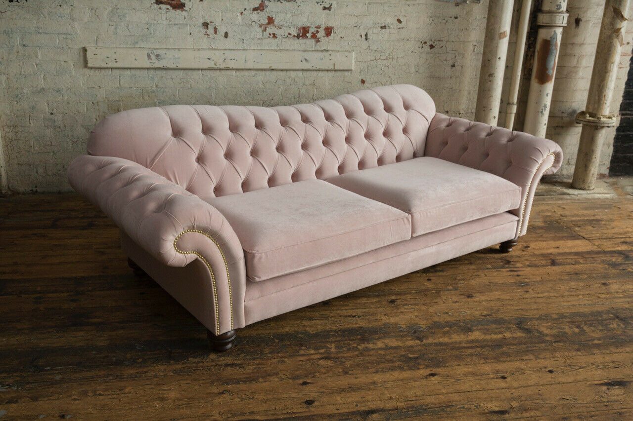 Xlmoebel Chesterfield-Sofa Elegantes Sofa aus Samt und Leder in zartem Rosa, Hergestellt in Europa