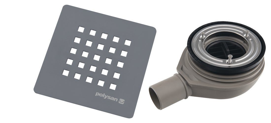Polysan s.r.o. Siphon TRENECA Duschwannensiphon, Durch. 90mm, DN40, Grau matt Abdeckung, Polysan-84999-31