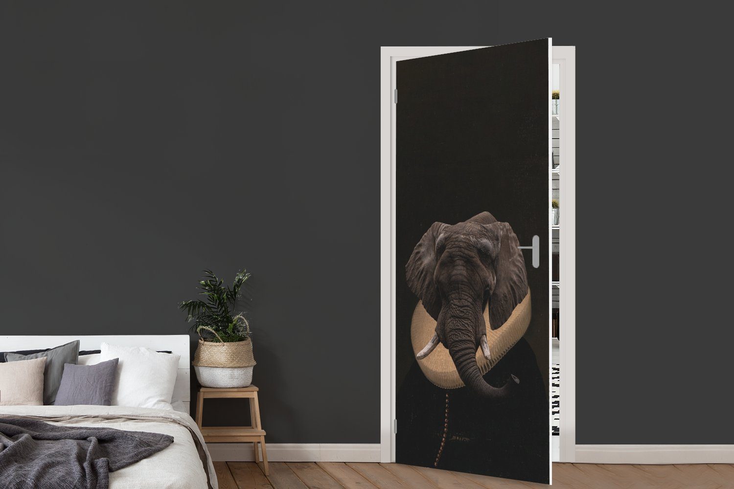 Tür, bedruckt, MuchoWow Matt, - Elefant Fototapete 75x205 Türaufkleber, Kunst St), Türtapete (1 für - Tiere, cm