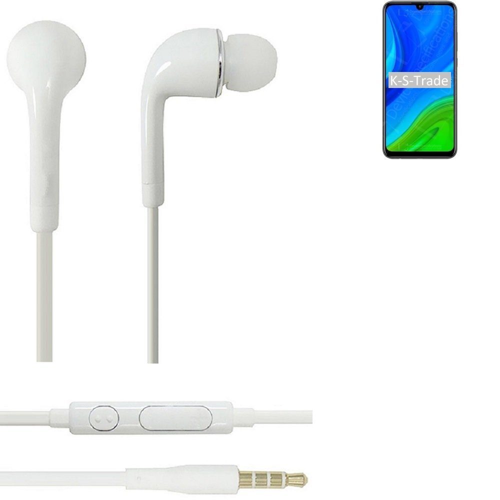 K-S-Trade für Huawei P Smart 2020 In-Ear-Kopfhörer (Kopfhörer Headset mit Mikrofon u Lautstärkeregler weiß 3,5mm)