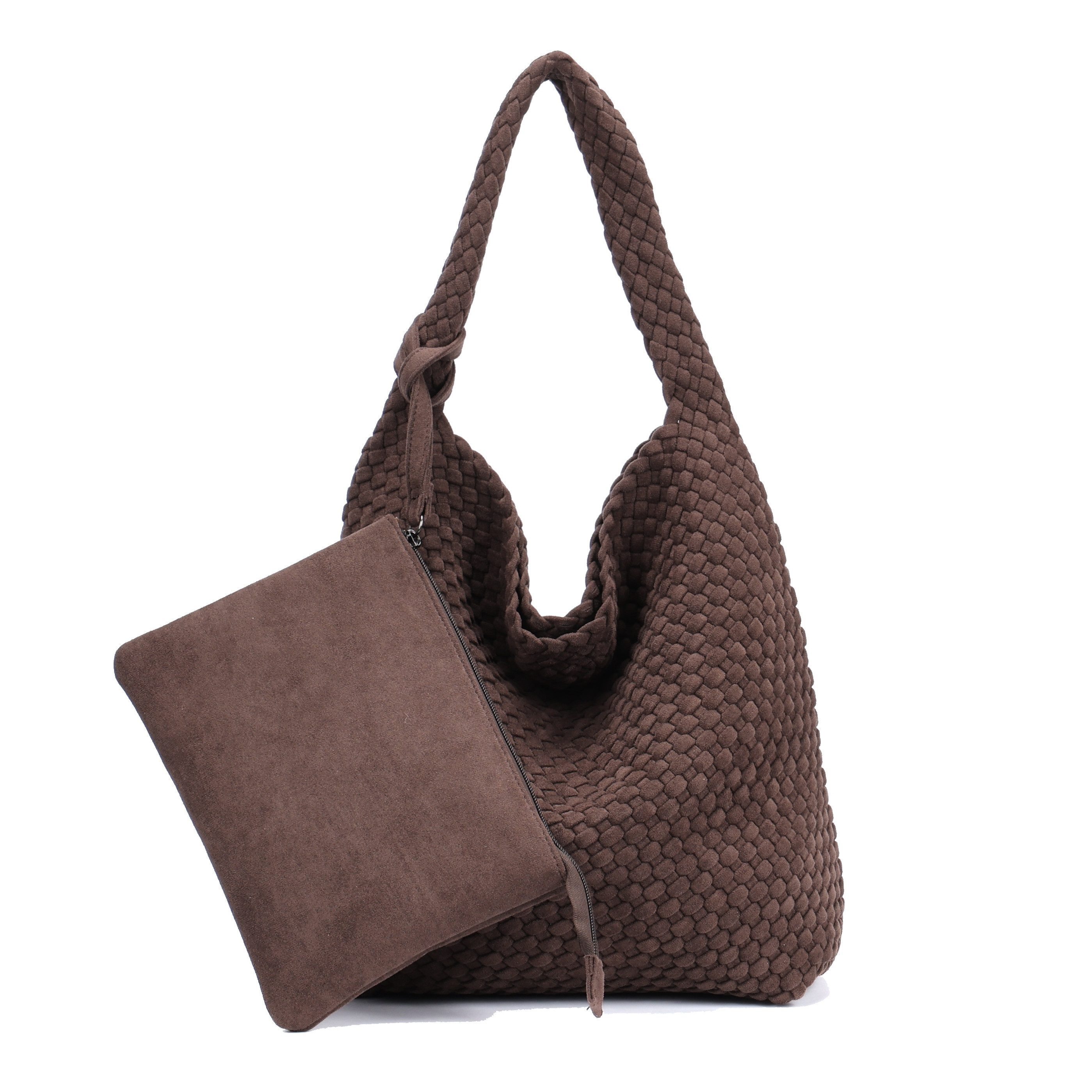 MIRROSI Shopper Damen Schultertasche Handgeflochten Wildleder-Optik (ca.36x14x31cm), große Hobo Bag mit Innentasche