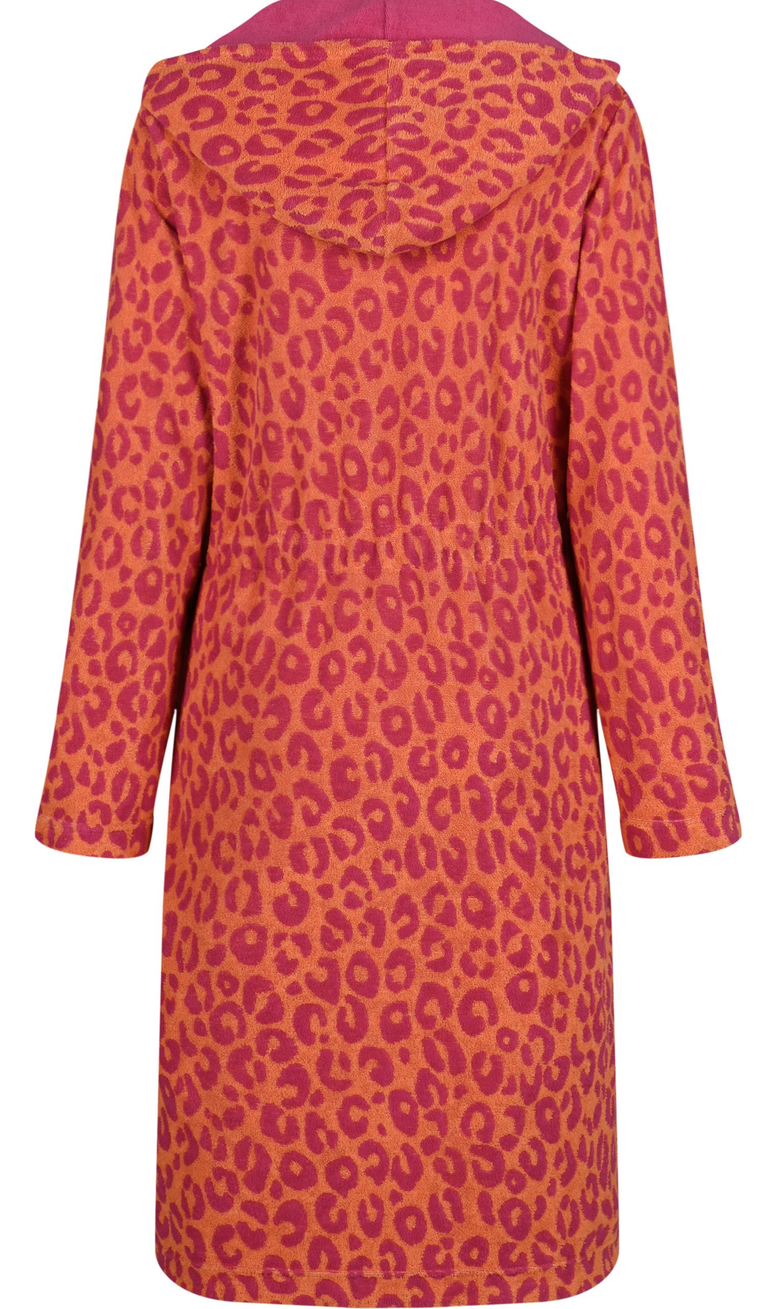 Cawö Damenbademantel Damen Morgenmantel mit Kapuze, Baumwollmischung, Kapuze, Reißverschluss, Animal Look