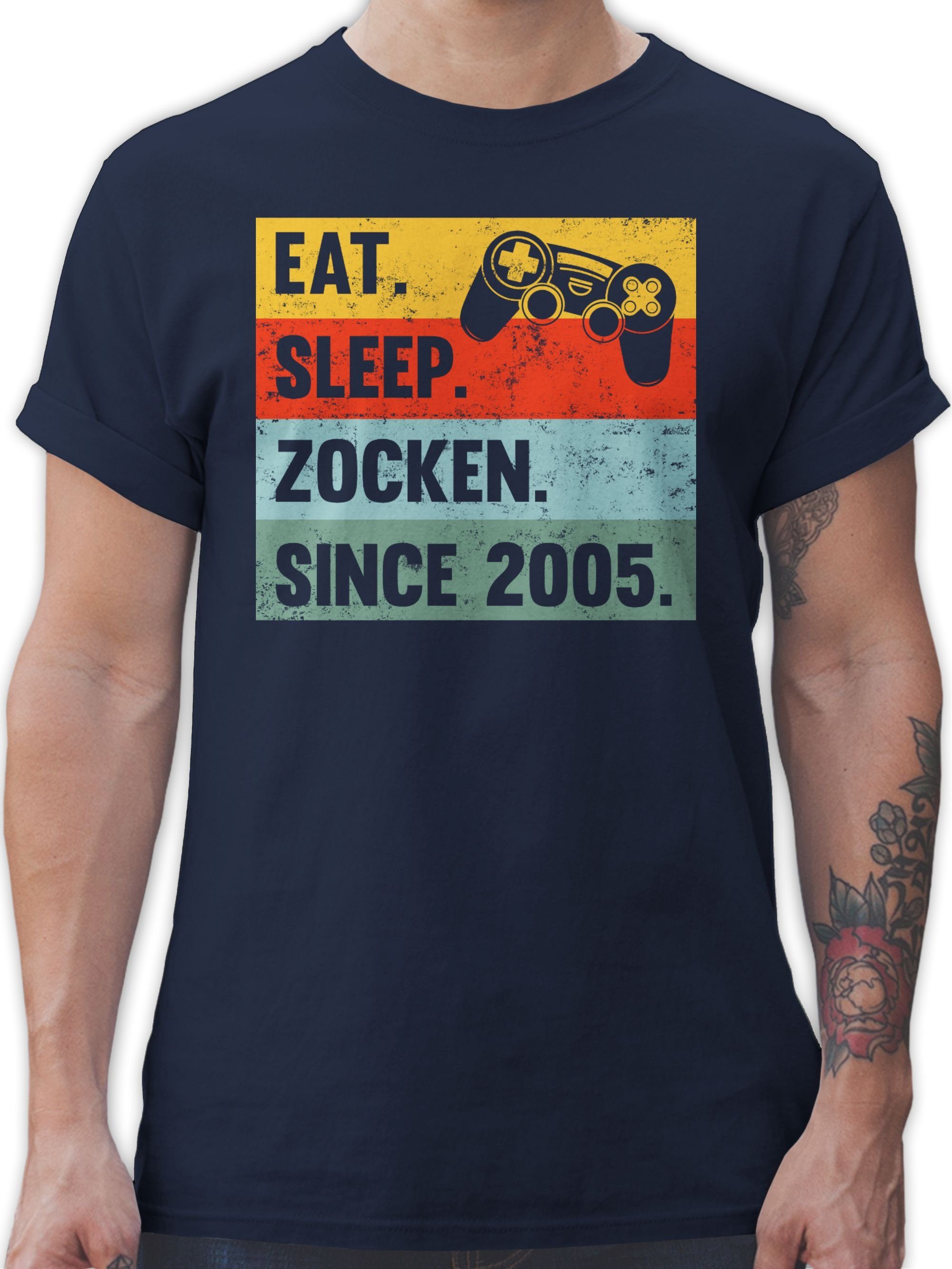 Shirtracer T-Shirt Eat Sleep Zocken Since 2005 18. Geburtstag 03 Navy Blau
