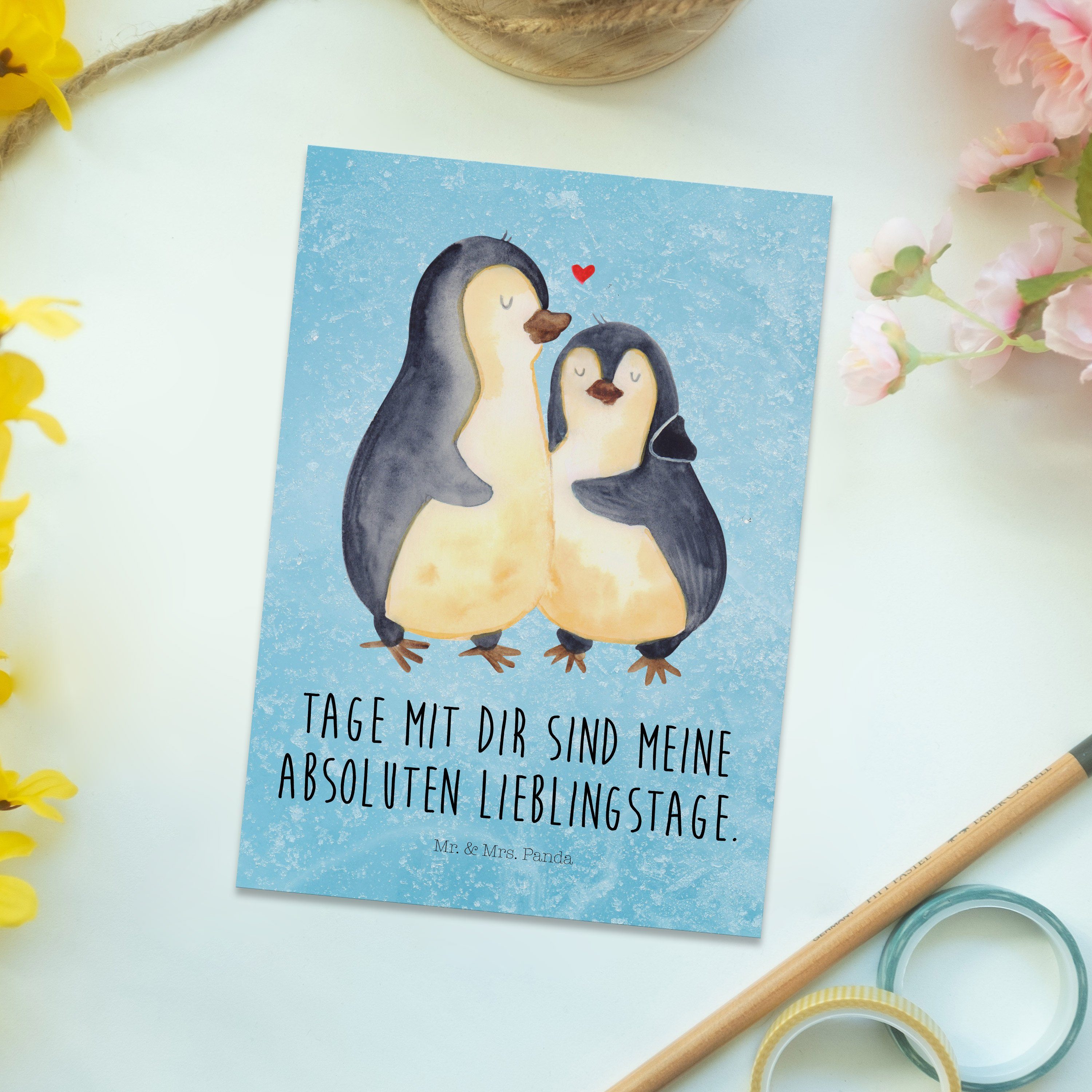 Eisblau Hochz - Mrs. Geschenk, Mr. Umarmung, & umarmend Postkarte - Pinguin Panda Ansichtskarte,