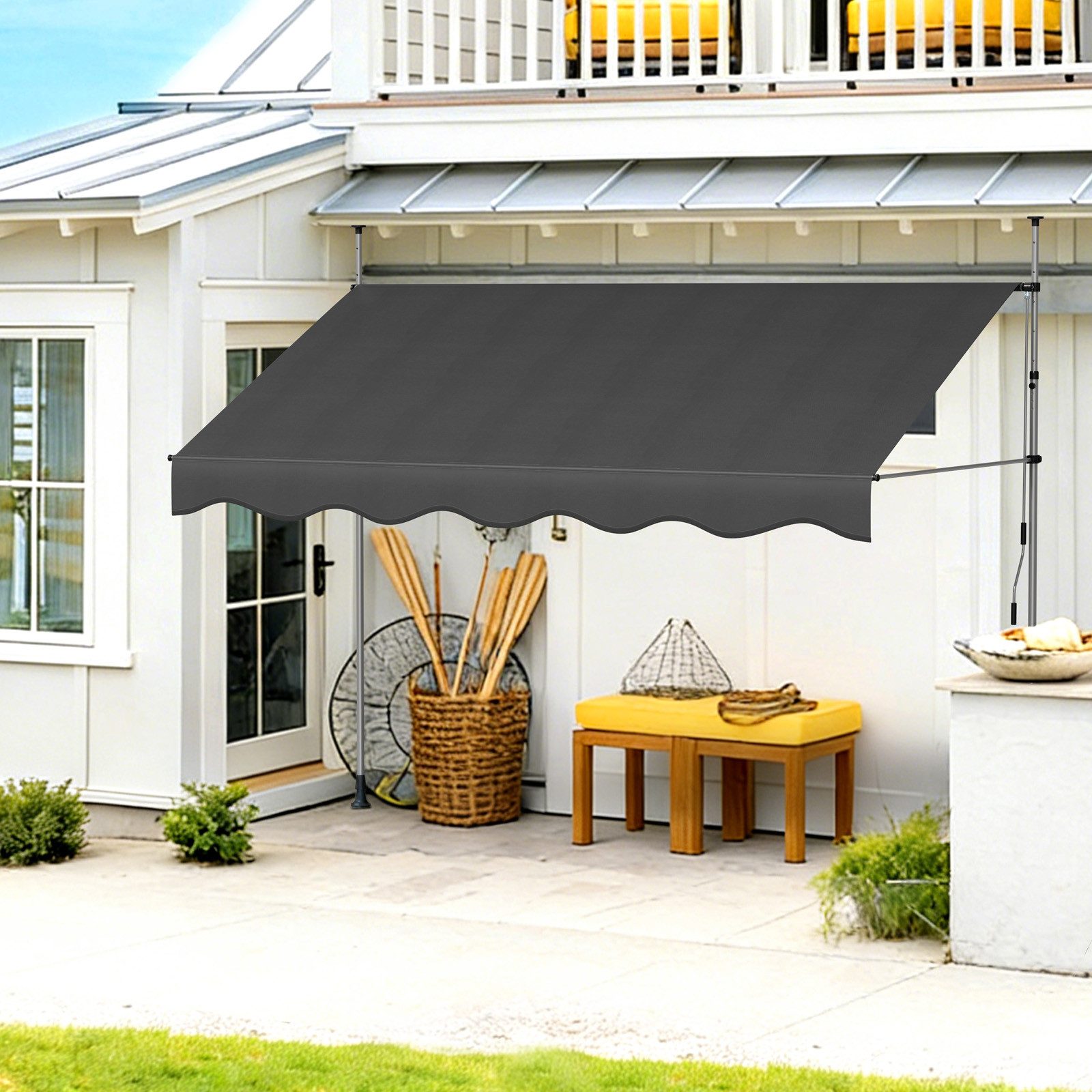 JEOBEST Klemmmarkise Balkonmarkise ohne Bohren, Markise mit Handkurbel 285cm (1-St.Gelenkarmmarkise,Höhenverstellbar,UV-beständig)für Garten,Balkon – Bild 5 von 5
