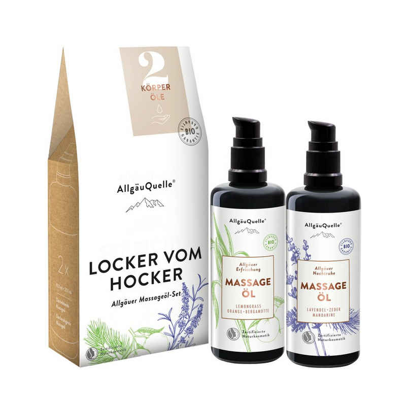 Allgäuquelle Körperöl Bio Massageöl-Set Locker vom Hocker, 2x100ml mit Lemongrass, Orange, Bergamotte, Lavendel, Zeder, Mandarine