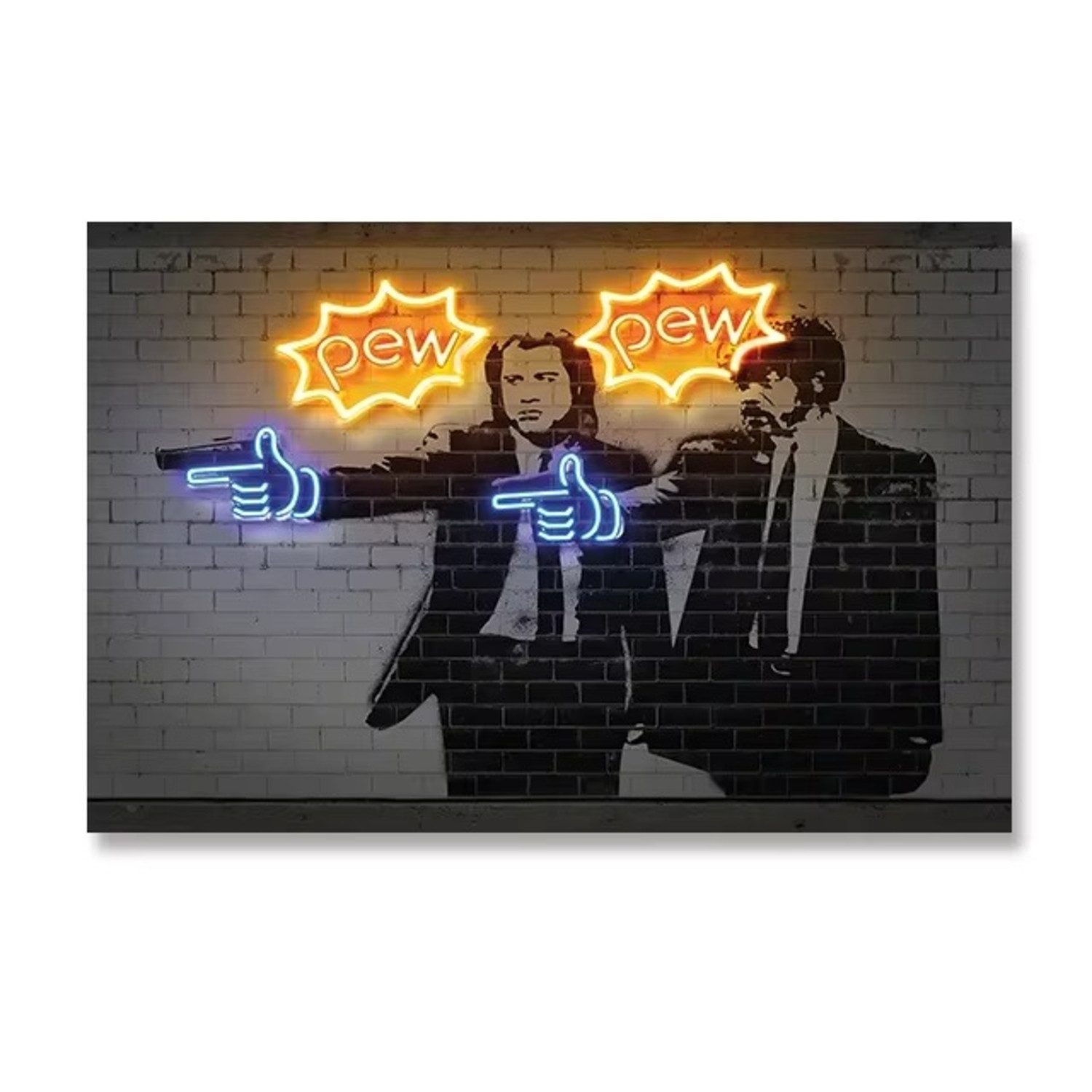 TPFLiving Kunstdruck OHNE RAHMEN, Bangsy Art - Neon Kunst - Graffiti Kunst - abstrakte Motive - (Leinwandbild XXL), Farben: Farben: Grün, gelb, blau, rosa - Größe: 20x30cm
