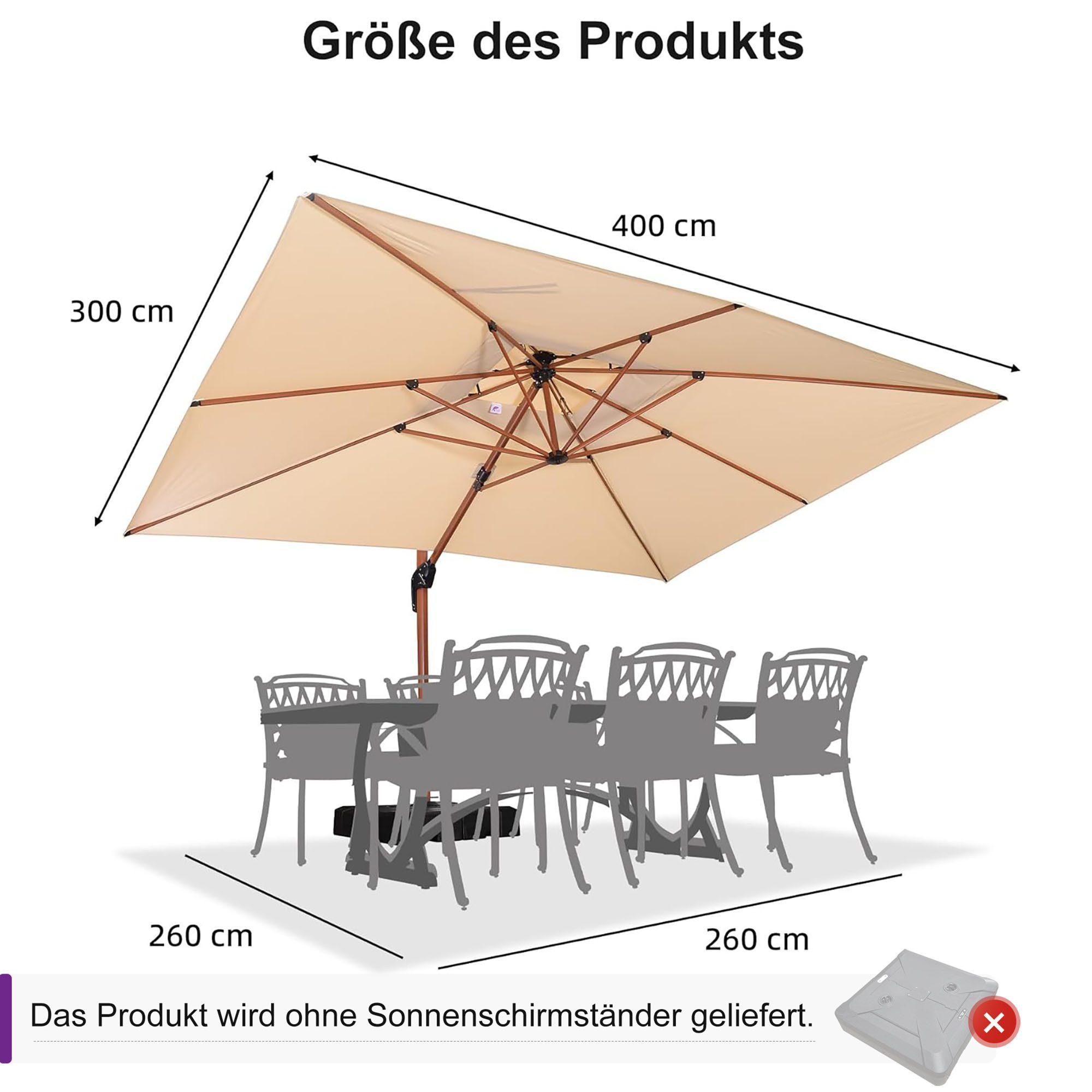 PURPLE LEAF Ampelschirm Holzoptik Rechteckiger Außenbereich günstig online kaufen