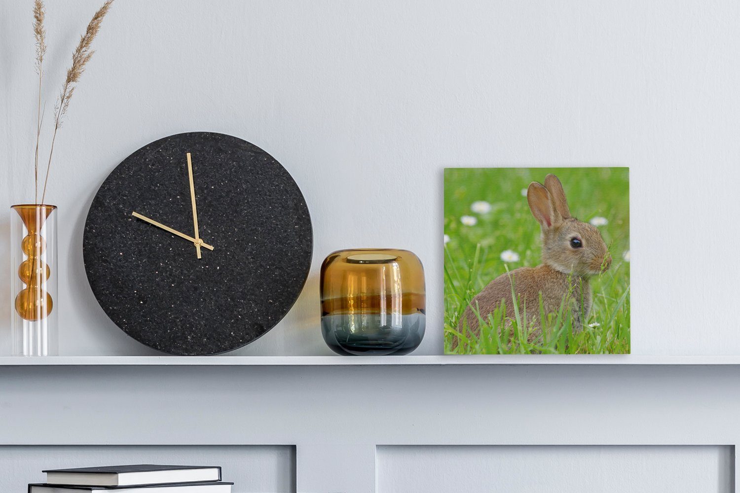 OneMillionCanvasses® Leinwandbild Wohnzimmer Kaninchen Leinwand - für St), Blumen (1 - Gras, Bilder Schlafzimmer