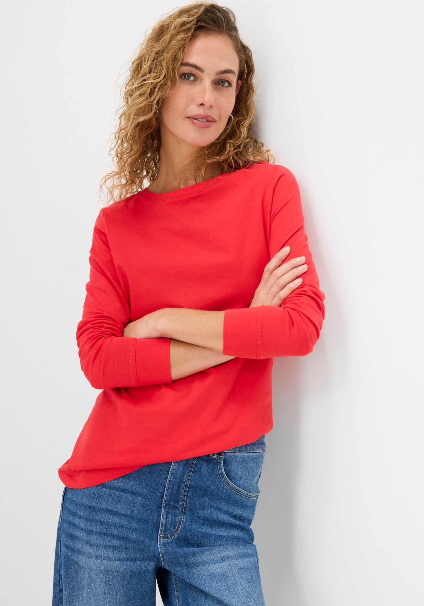 bonprix Longshirt (Packung, 5-tlg) Langarm, aus reiner Baumwolle, mit abgesetzten Bündchen am Ärmel