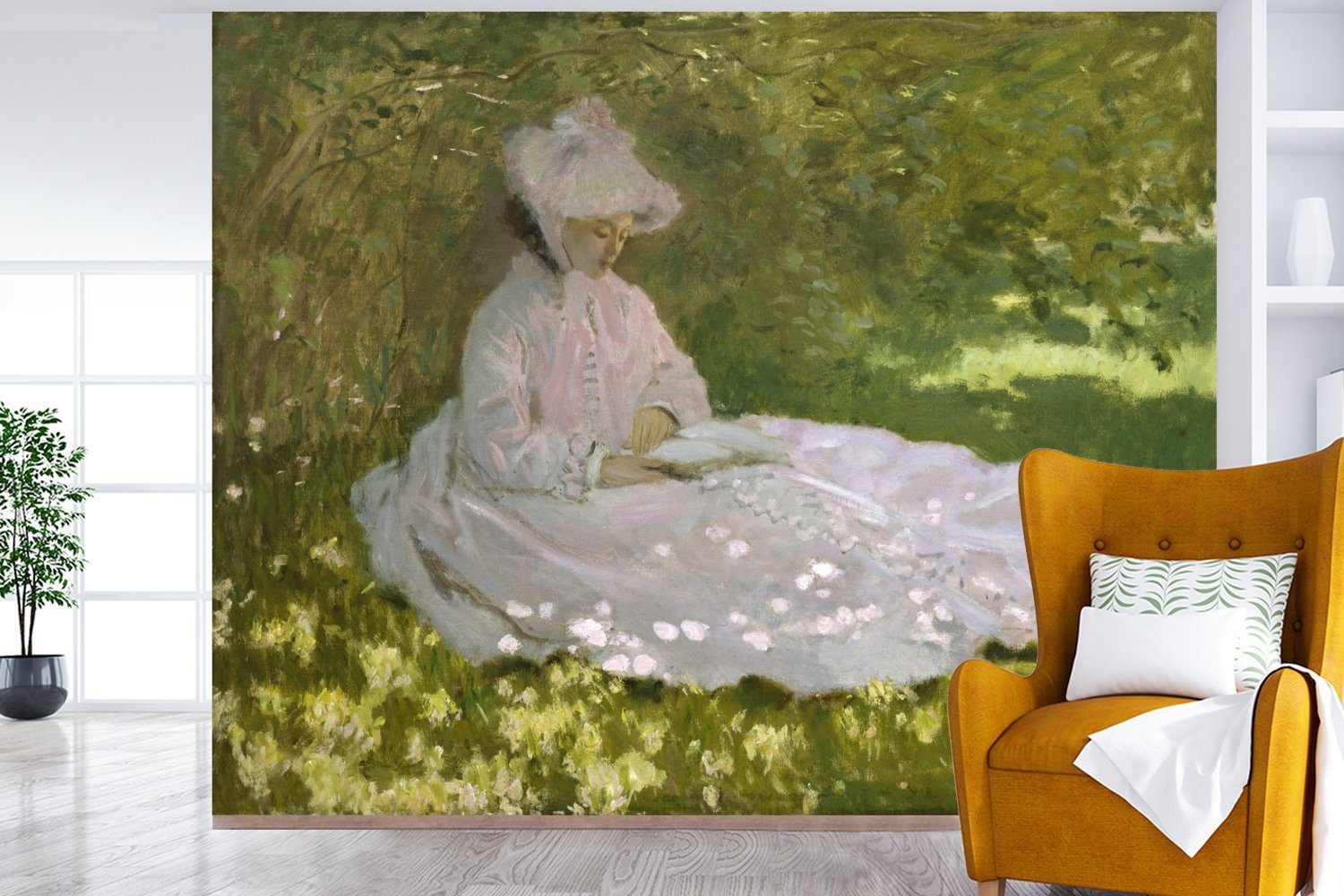 Tapete Wohnzimmer, MuchoWow Montagefertig von Fototapete Matt, Wandtapete Vinyl (5 - St), Frühling für bedruckt, Gemälde Claude Monet,