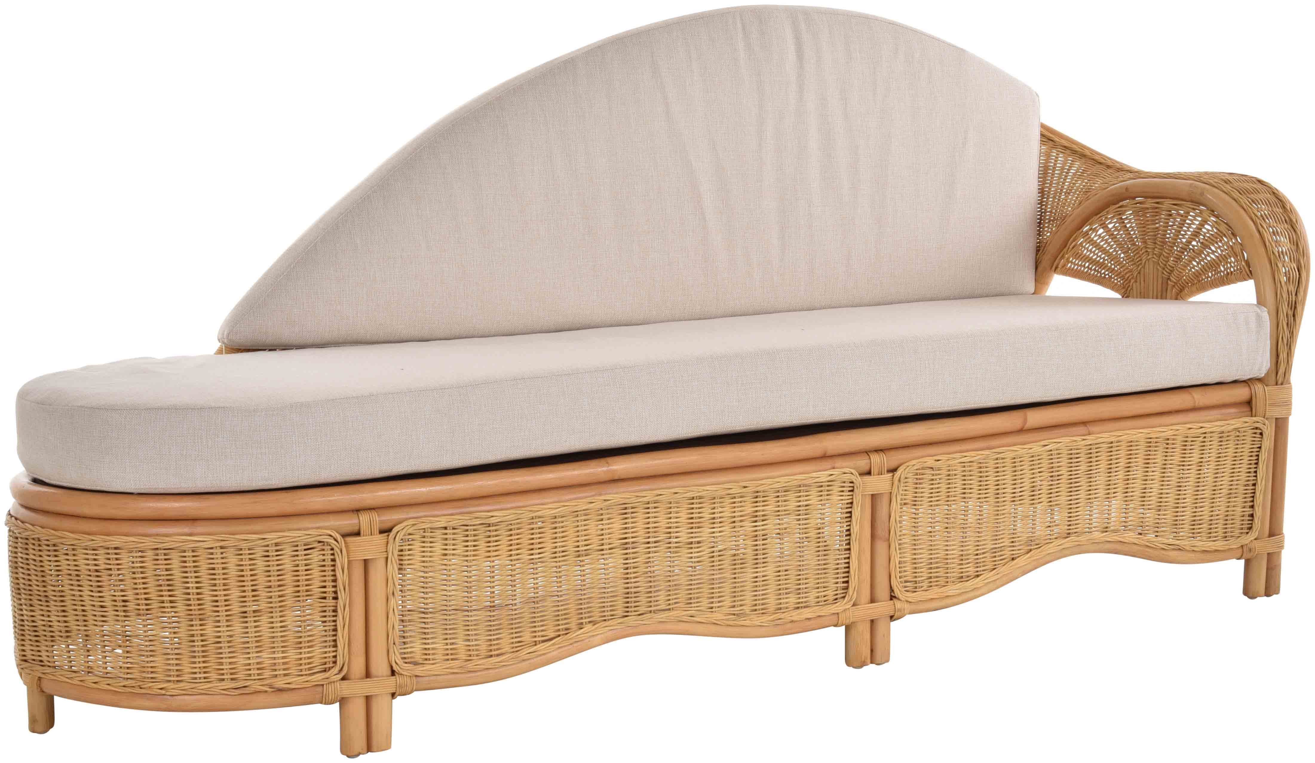 Krines Home Recamiere Rattan Recamiere Palm Chaiselongue Rattanliege mit Polster, Rechts, Rattanmöbel Lounge Liege Honig