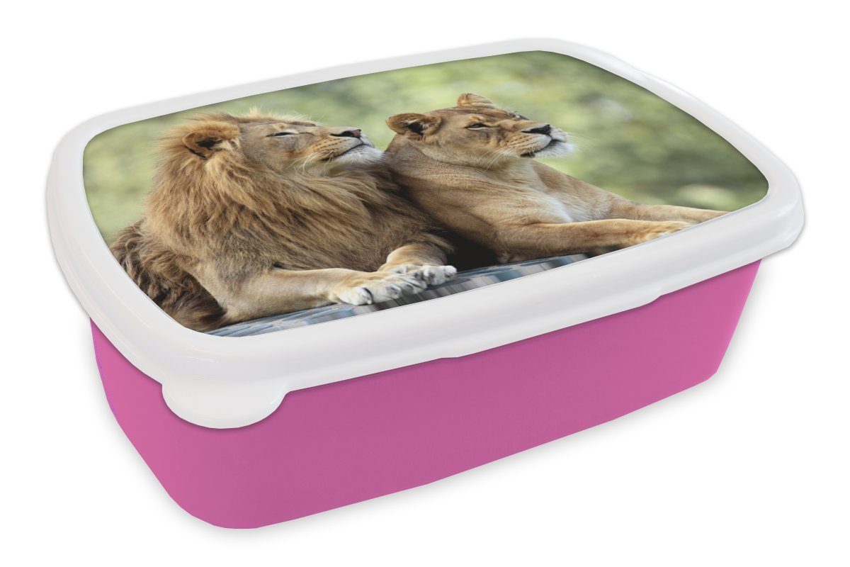 MuchoWow Lunchbox Wildtiere - Natur - Liebe, Kunststoff, (2-tlg), Brotbox für Erwachsene, Brotdose Kinder, Snackbox, Mädchen, Kunststoff rosa